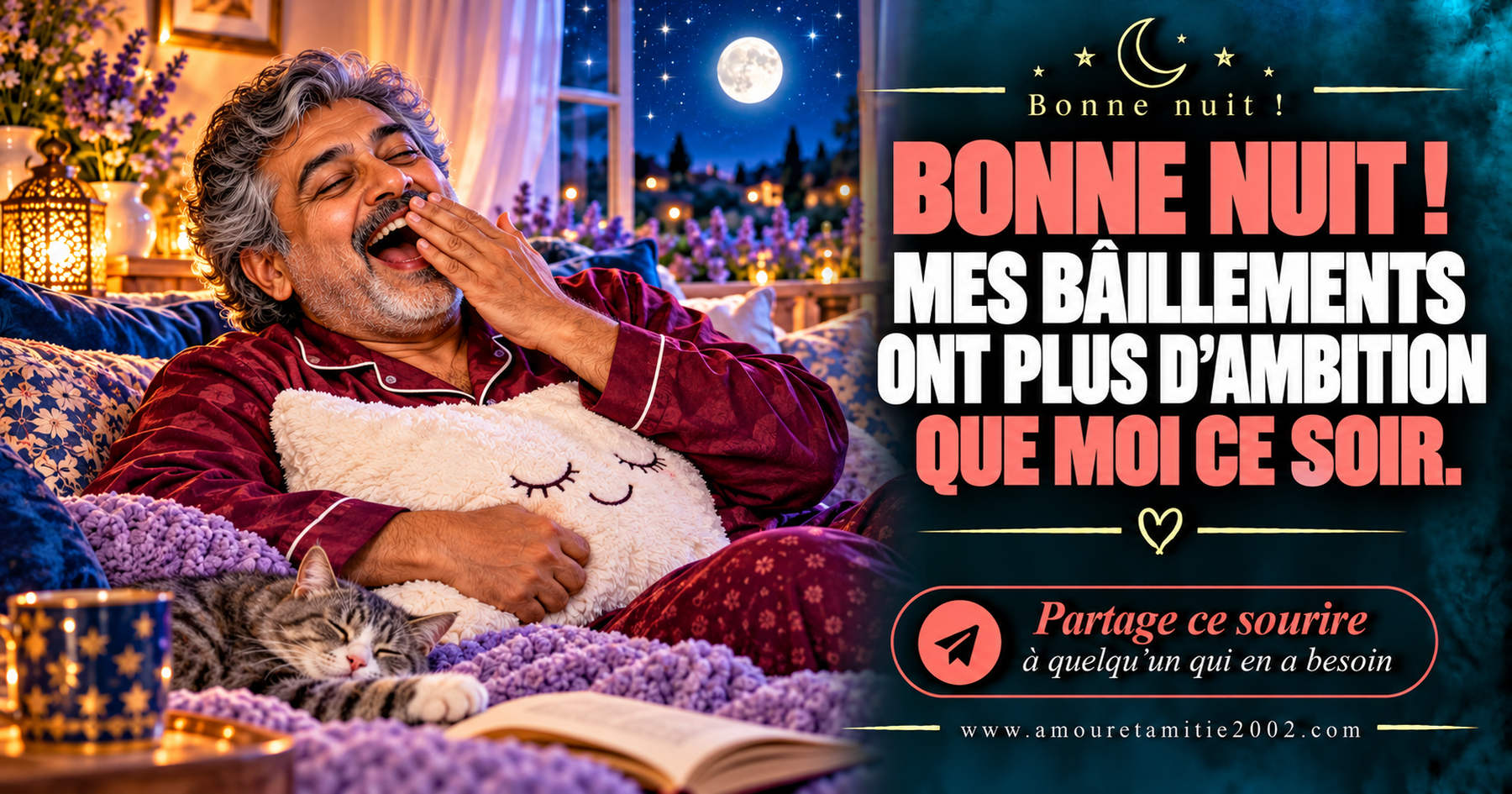 Bonne nuit ! Mes bâillements ont plus d’ambition que moi ce soir.