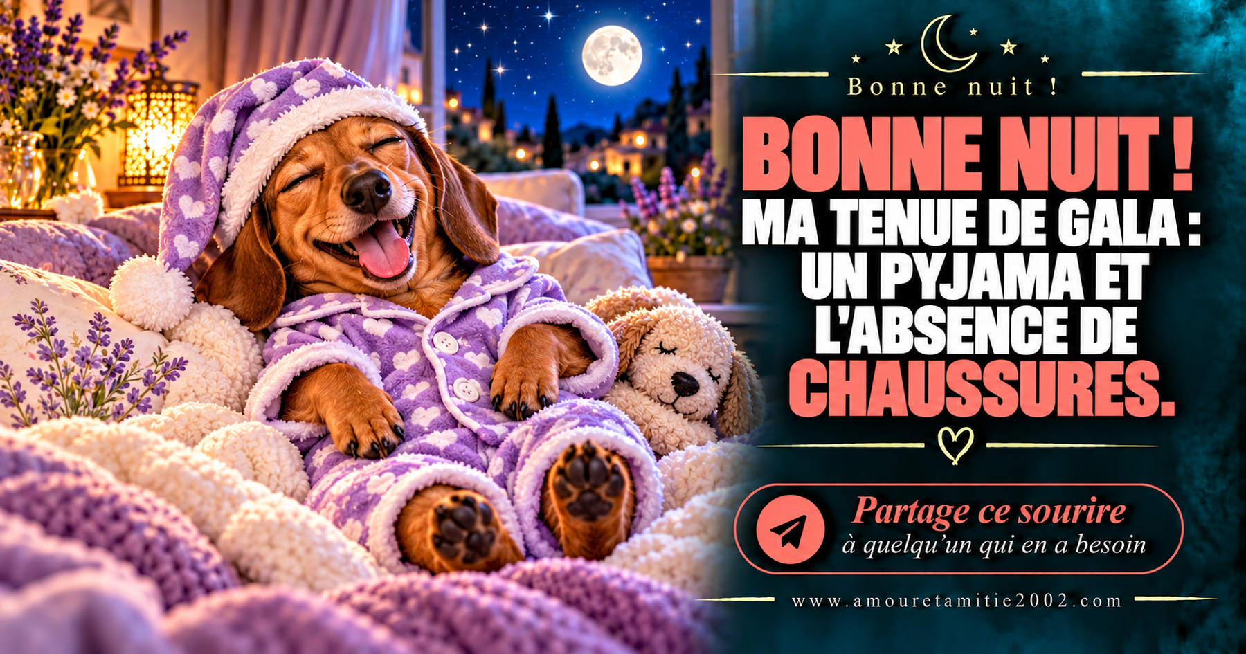 Bonne nuit ! Ma tenue de gala : un pyjama et l’absence de chaussures.