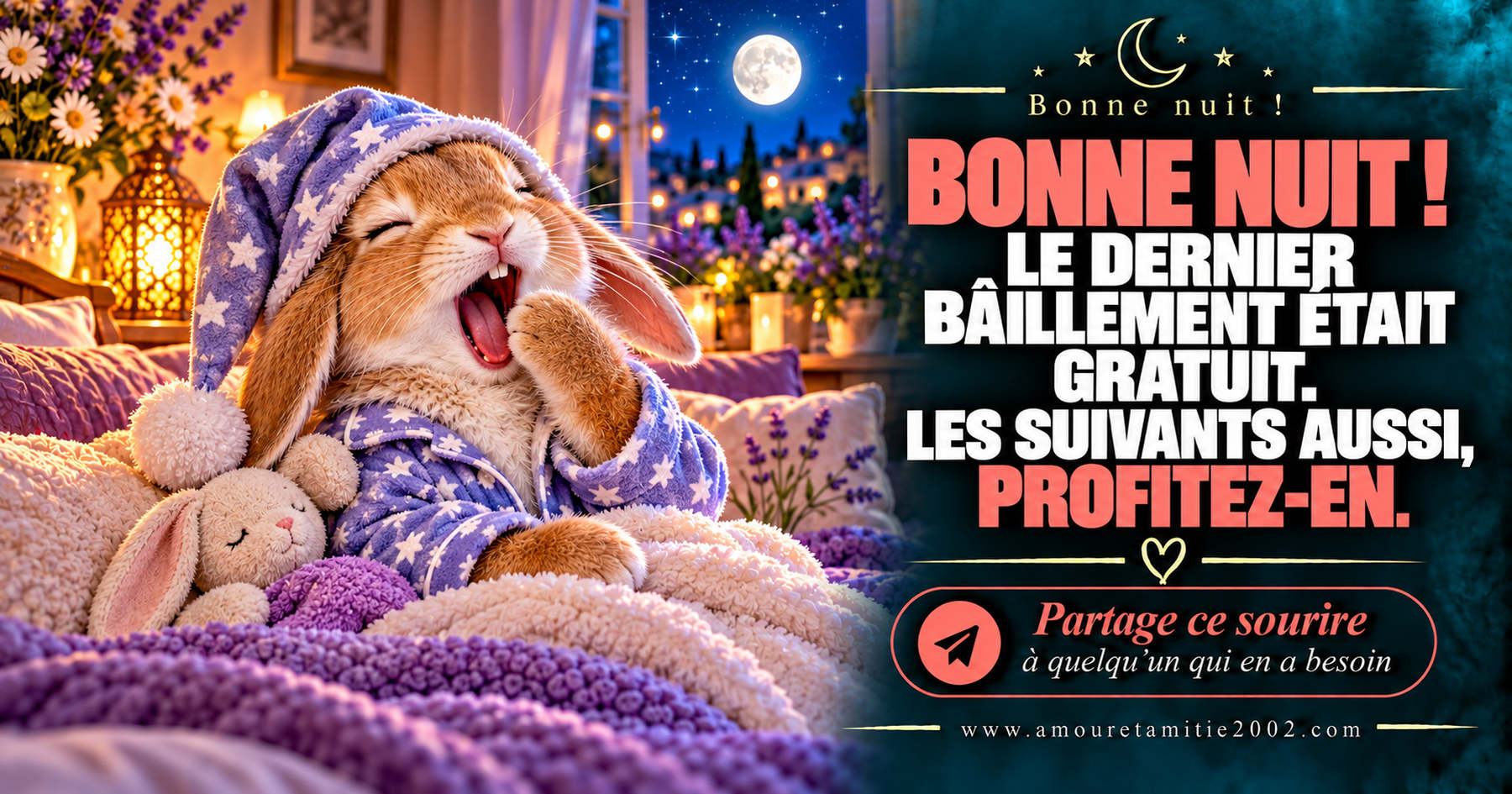 Bonne nuit ! Le dernier bâillement était gratuit. Les suivants aussi, profitez-en.