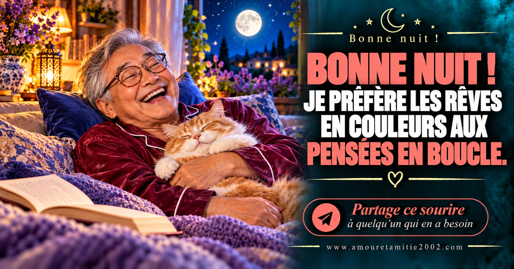 Bonne nuit ! Je préfère les rêves en couleurs aux pensées en boucle.