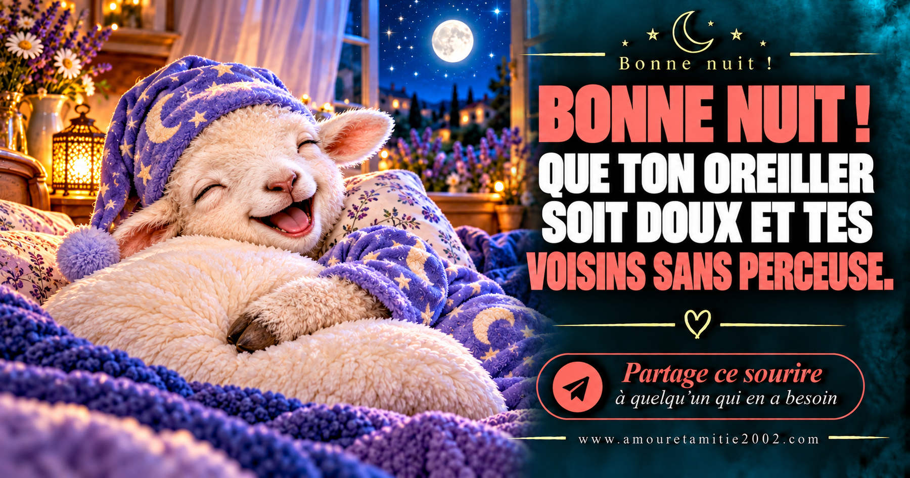 Bonne nuit ! Que ton oreiller soit doux et tes voisins sans perceuse.