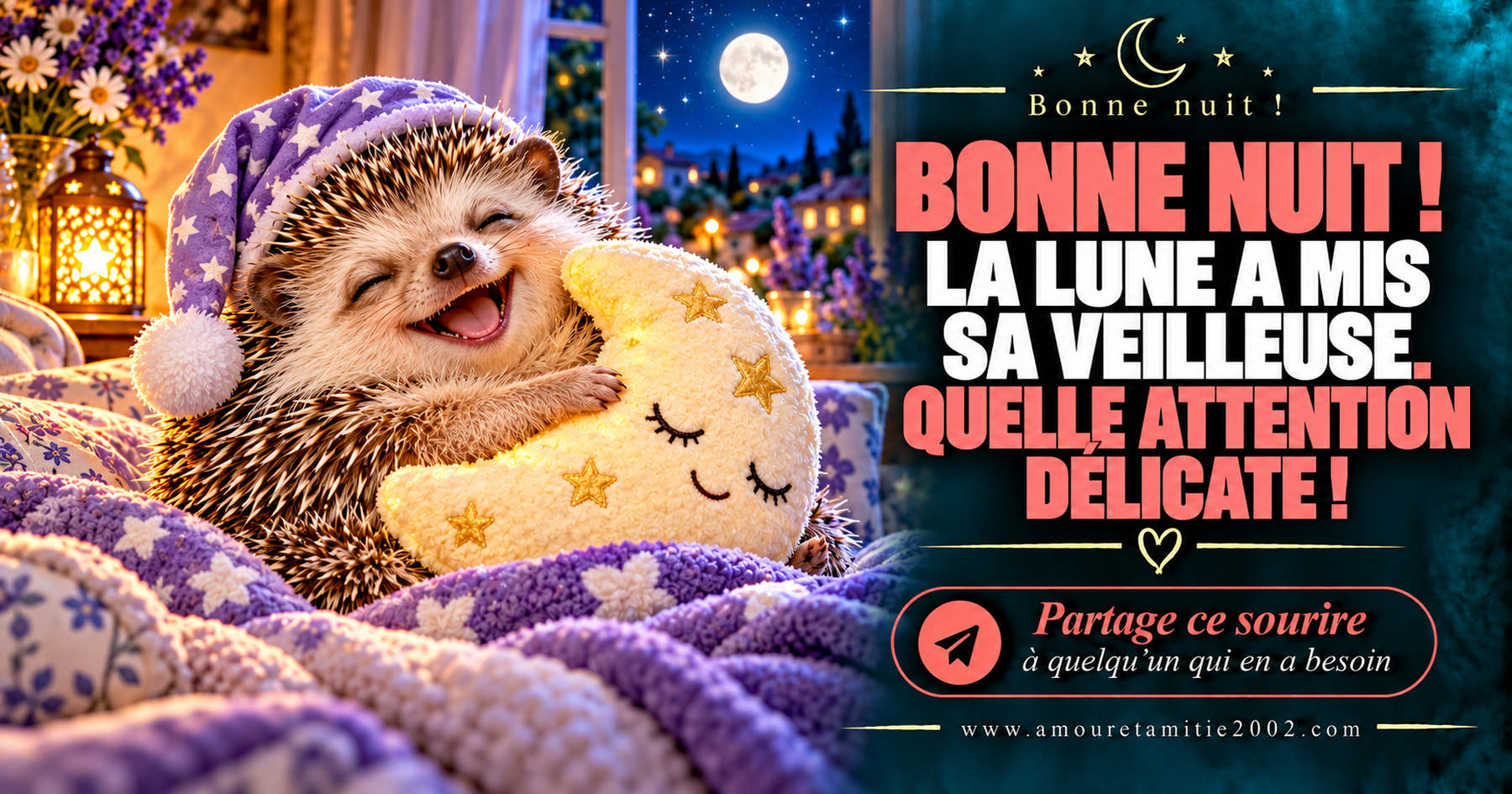 Bonne nuit ! La lune a mis sa veilleuse. Quelle attention délicate !