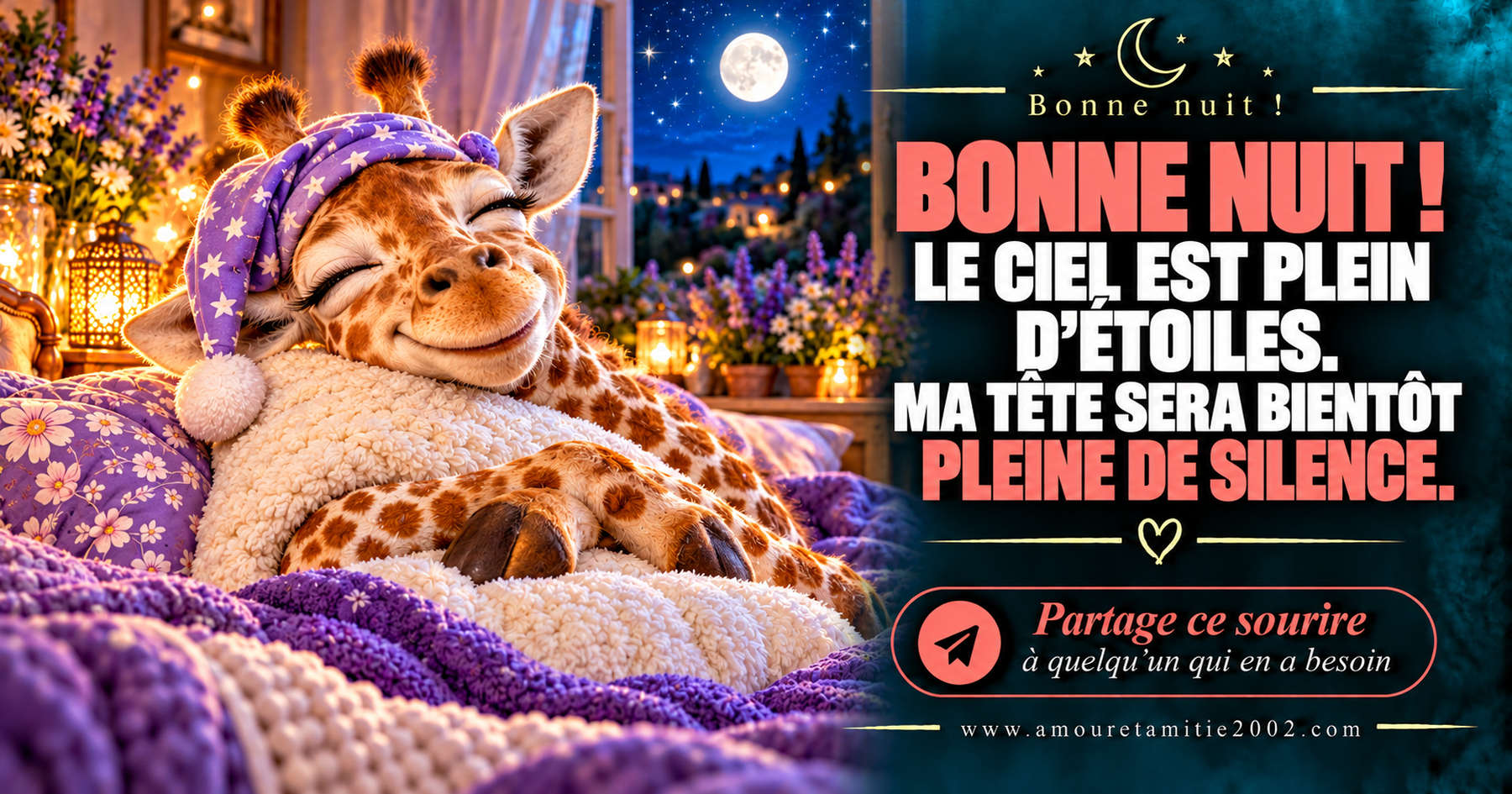 Bonne nuit ! Le ciel est plein d’étoiles. Ma tête sera bientôt pleine de silence.