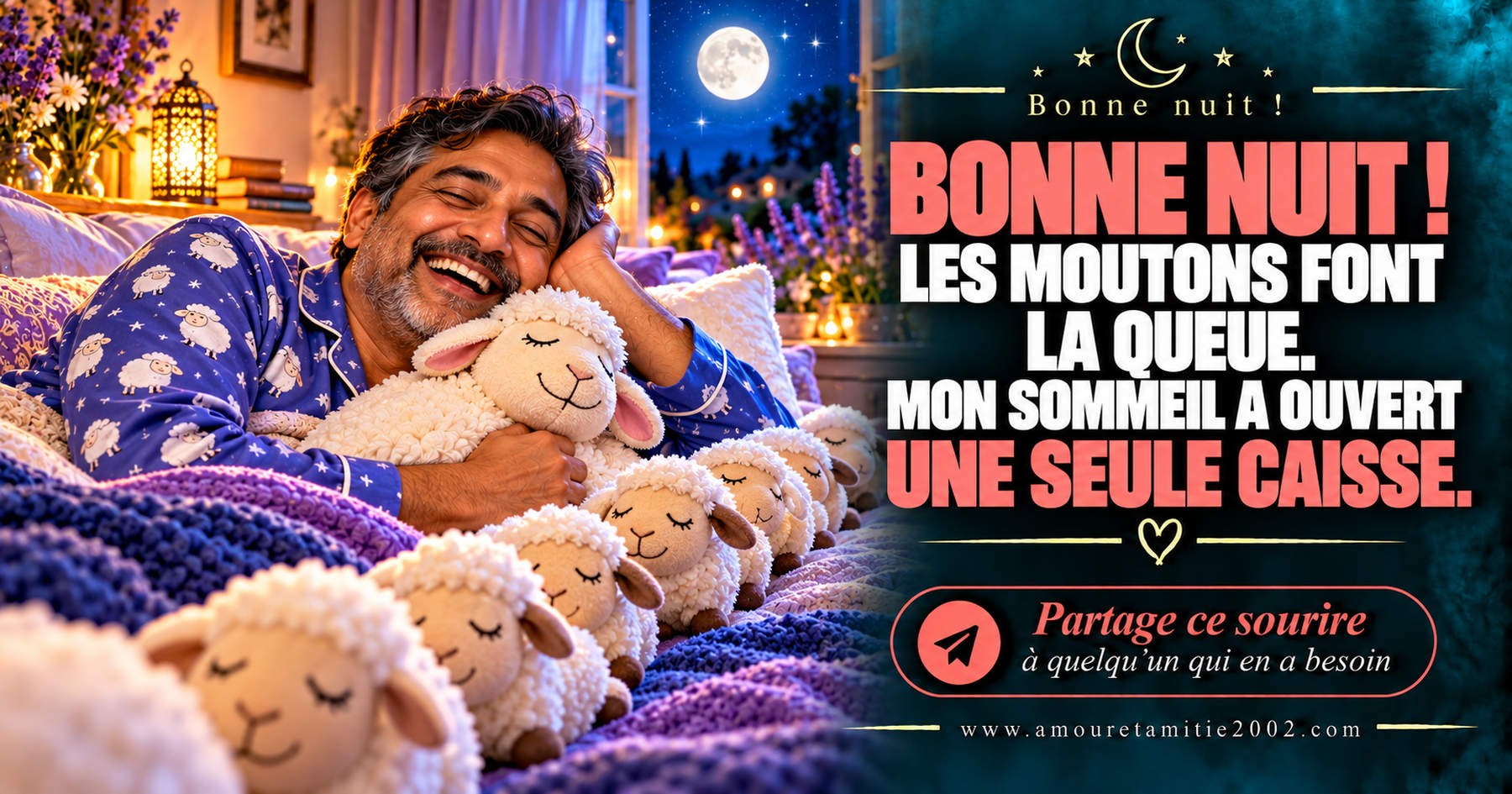 Bonne nuit ! Les moutons font la queue. Mon sommeil a ouvert une seule caisse.