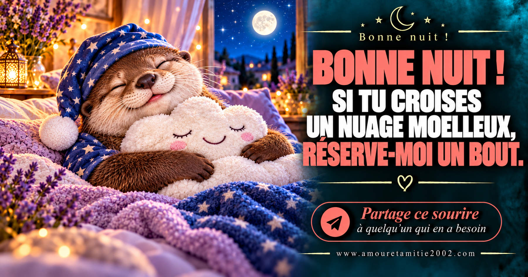 Bonne nuit ! Si tu croises un nuage moelleux, réserve-moi un bout.