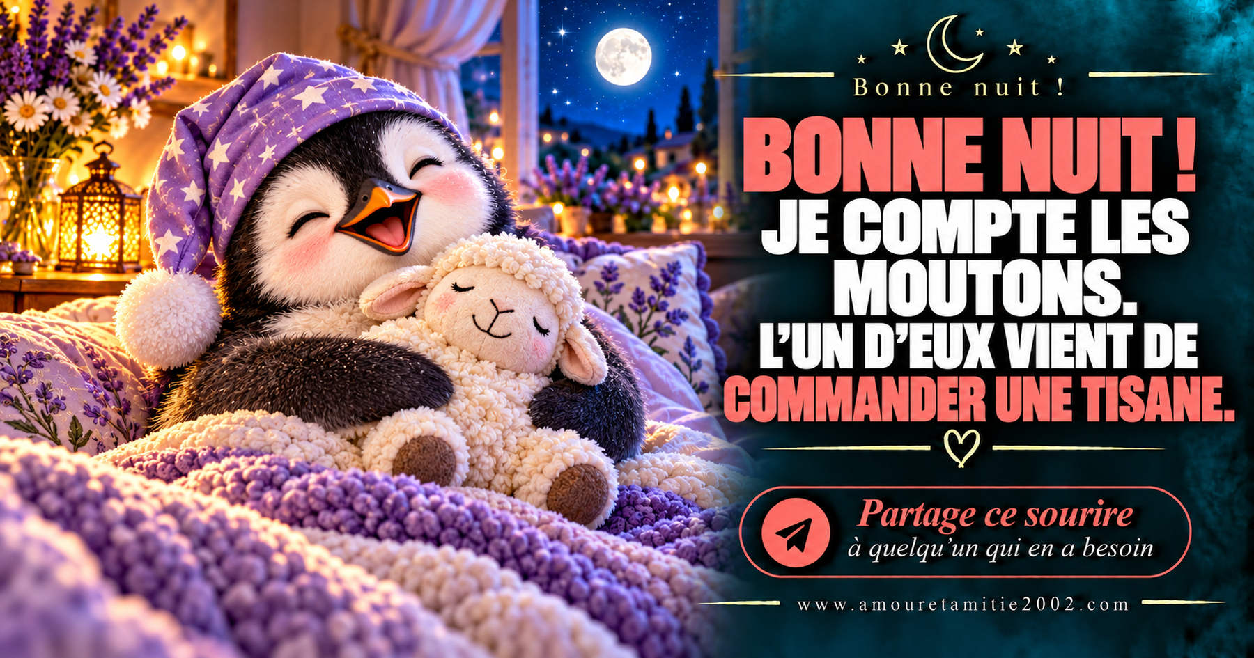 Bonne nuit ! Je compte les moutons. L’un d’eux vient de commander une tisane.