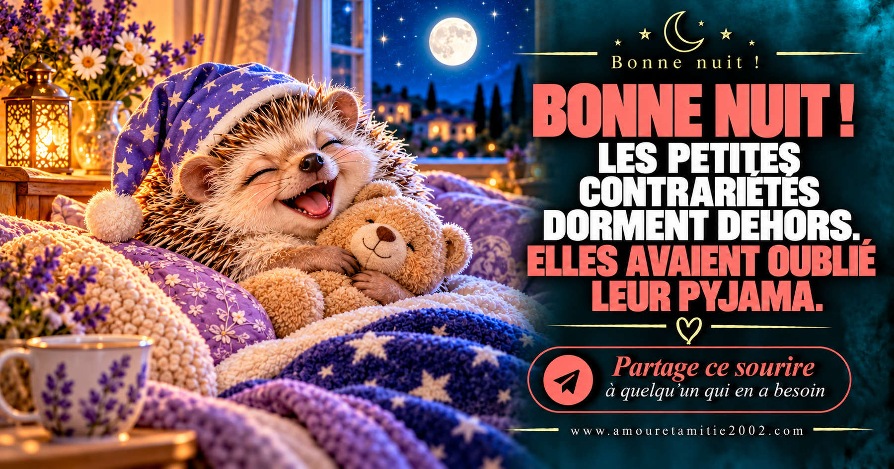 Bonne nuit ! Les petites contrariétés dorment dehors. Elles avaient oublié leur pyjama.
