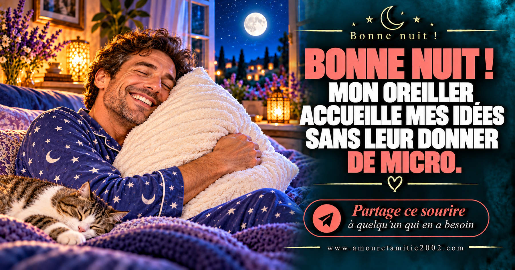 Bonne nuit ! Mon oreiller accueille mes idées sans leur donner de micro.