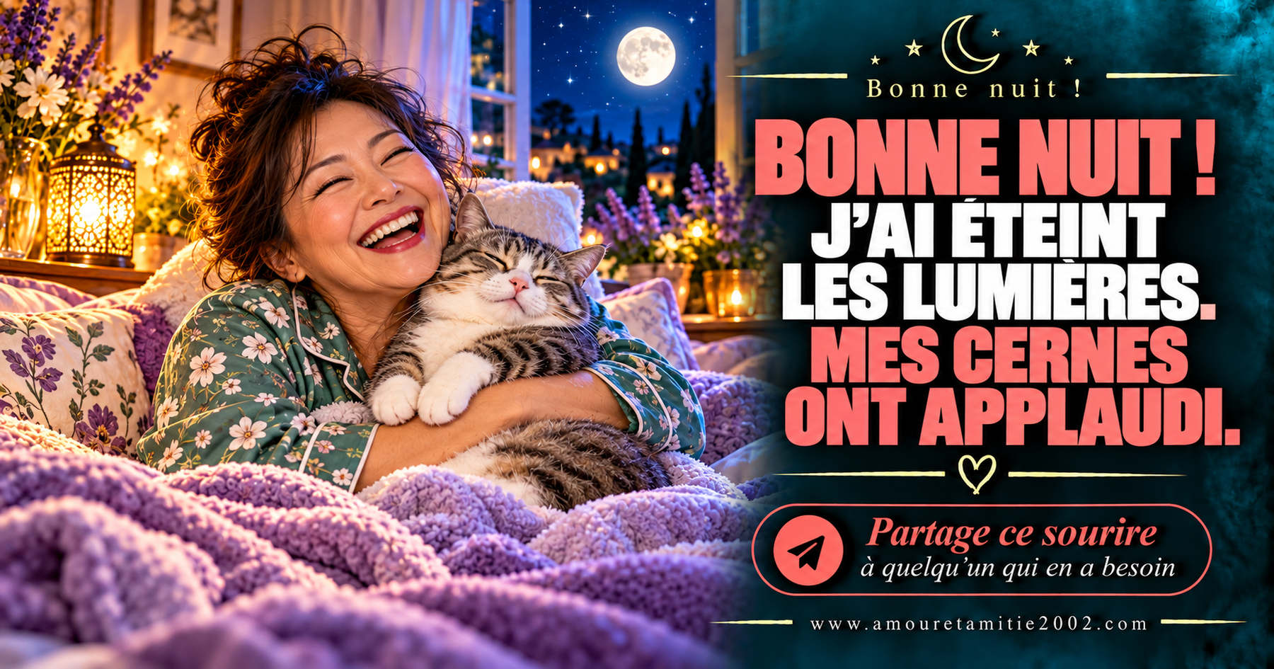 Bonne nuit ! J’ai éteint les lumières. Mes cernes ont applaudi.