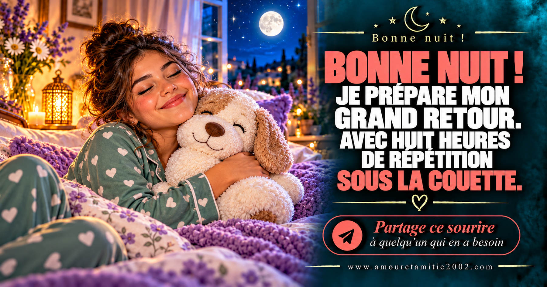 Bonne nuit ! Je prépare mon grand retour. Avec huit heures de répétition sous la couette.