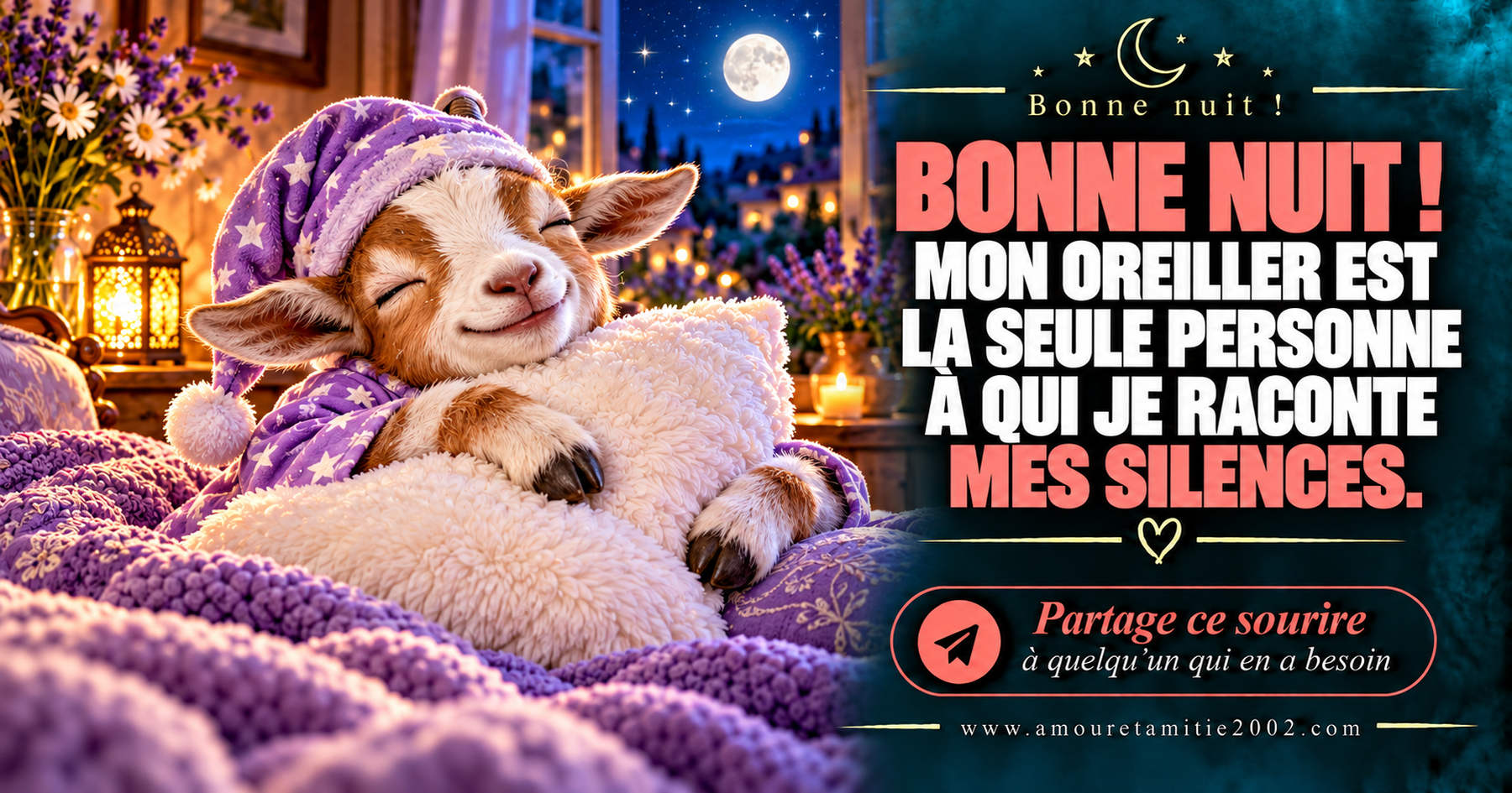 Bonne nuit ! Mon oreiller est la seule personne à qui je raconte mes silences.