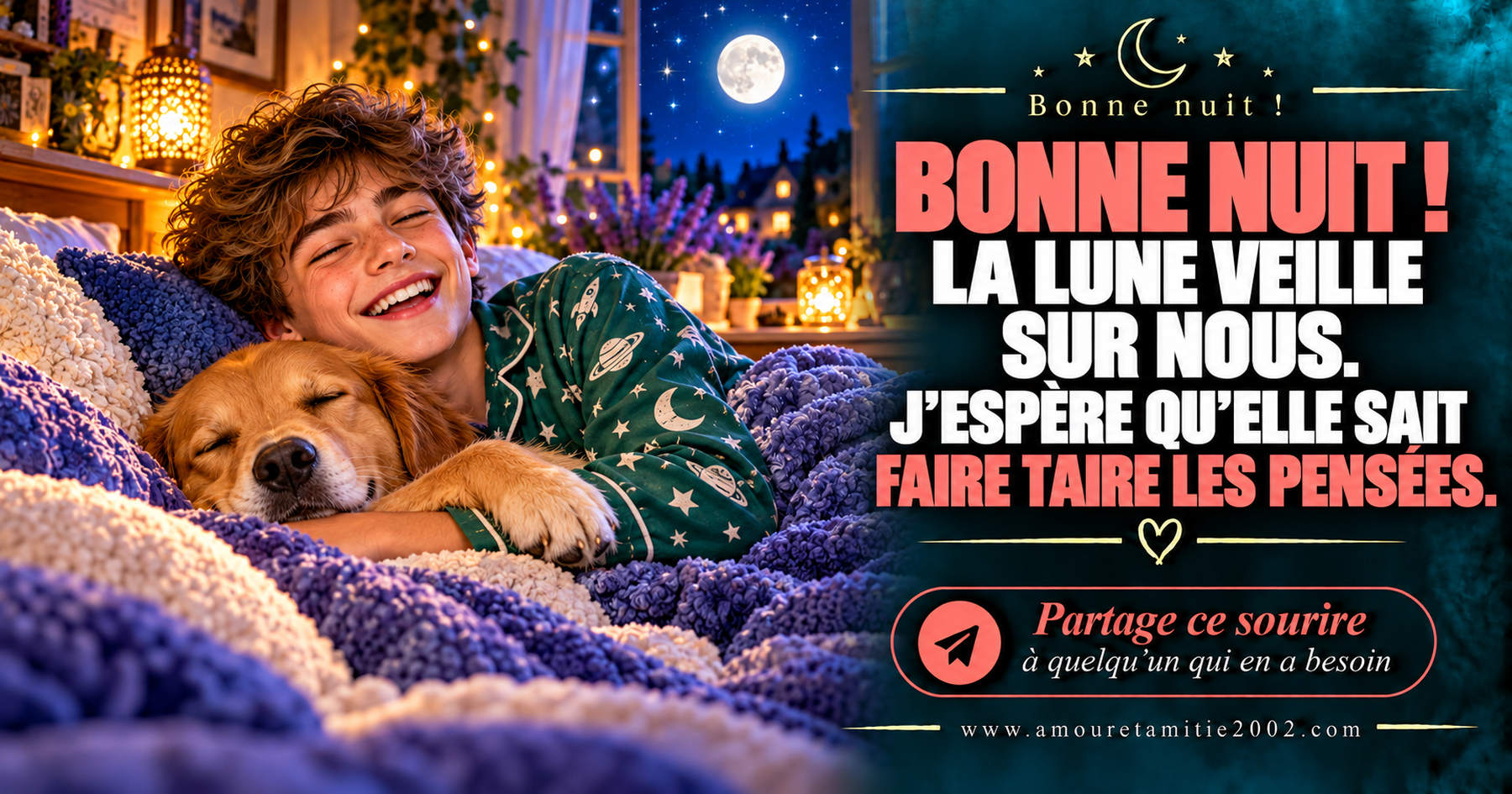 Bonne nuit ! La lune veille sur nous. J’espère qu’elle sait faire taire les pensées.
