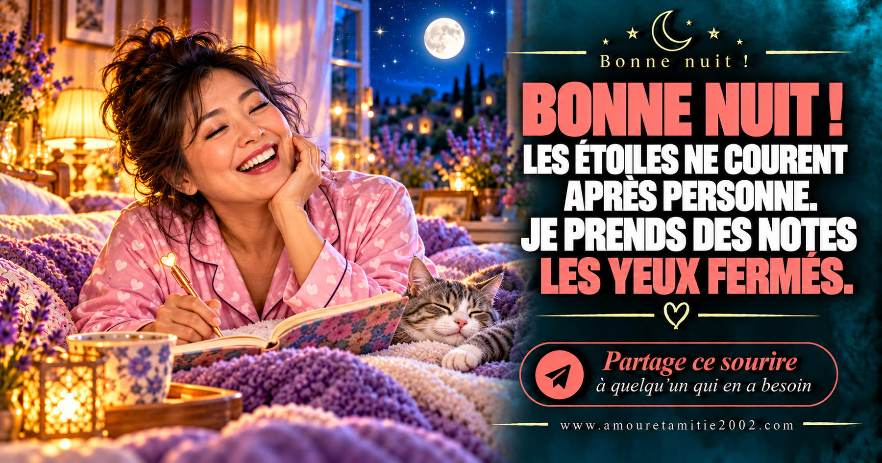 Bonne nuit ! Les étoiles ne courent après personne. Je prends des notes les yeux fermés.