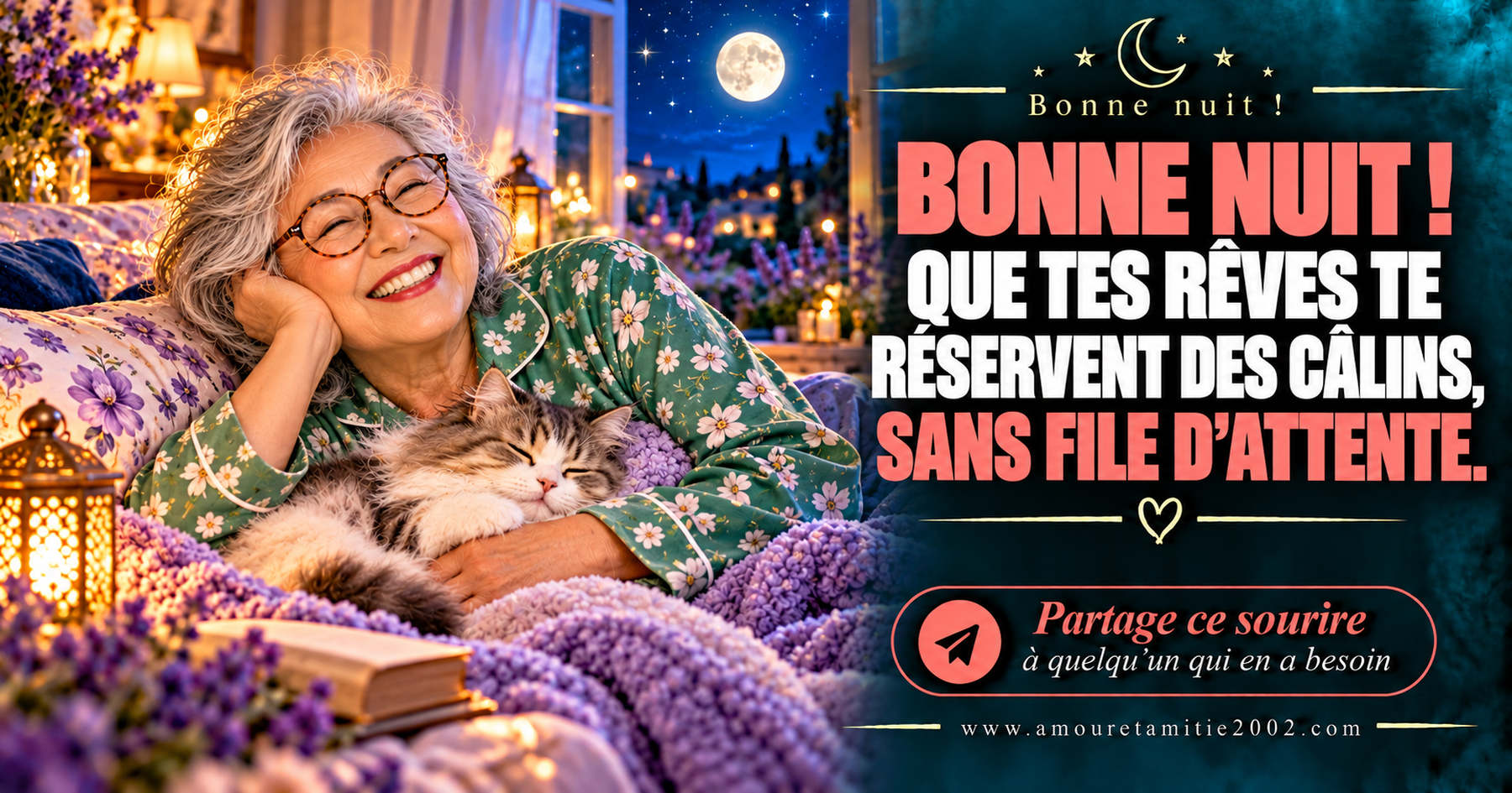 Bonne nuit ! Que tes rêves te réservent des câlins, sans file d’attente.