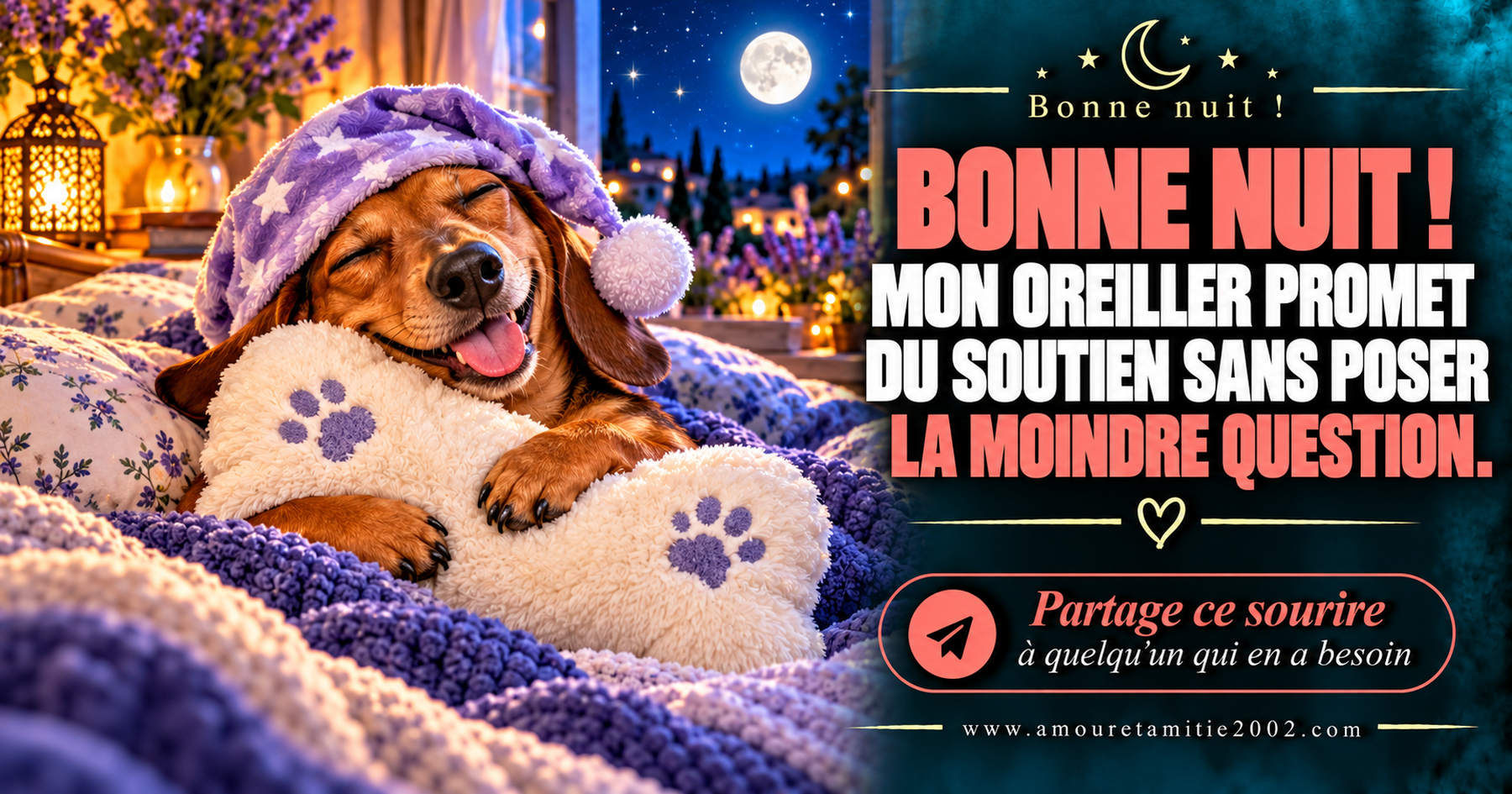 Bonne nuit ! Mon oreiller promet du soutien sans poser la moindre question.