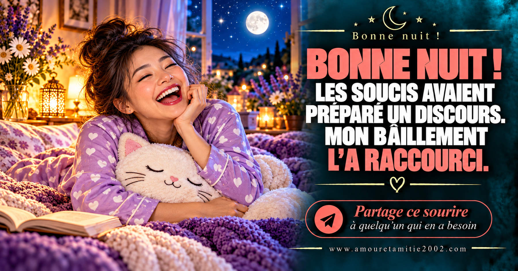 Bonne nuit ! Les soucis avaient préparé un discours. Mon bâillement l’a raccourci.