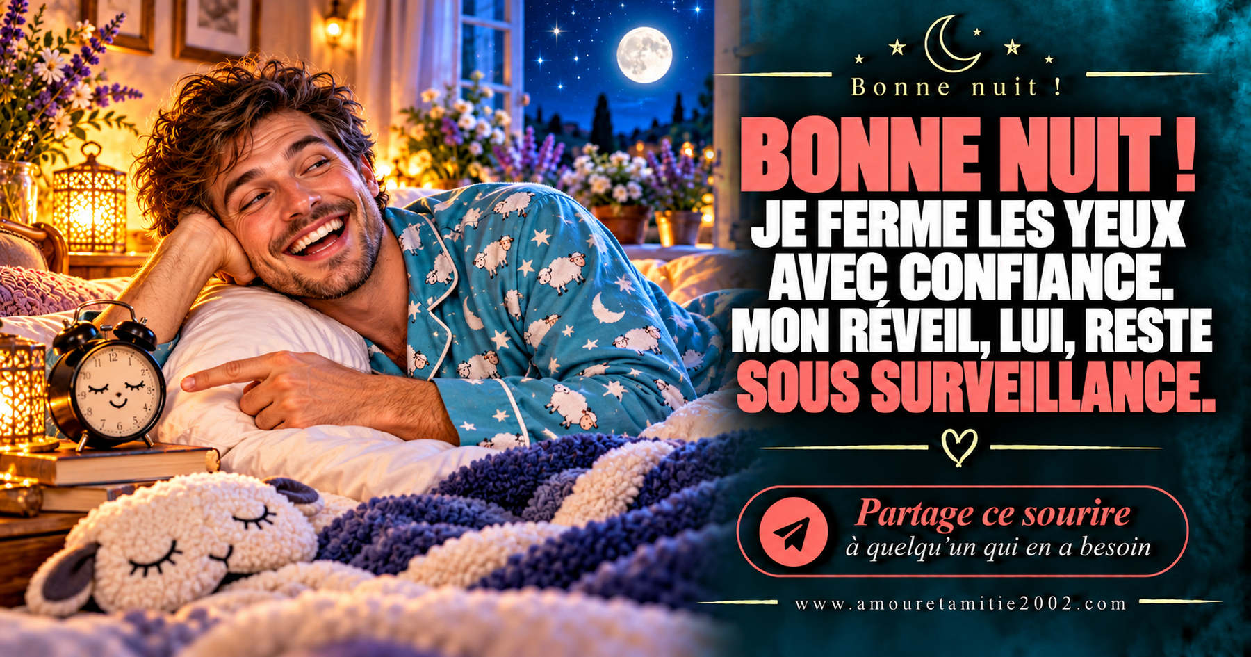 Bonne nuit ! Je ferme les yeux avec confiance. Mon réveil, lui, reste sous surveillance.