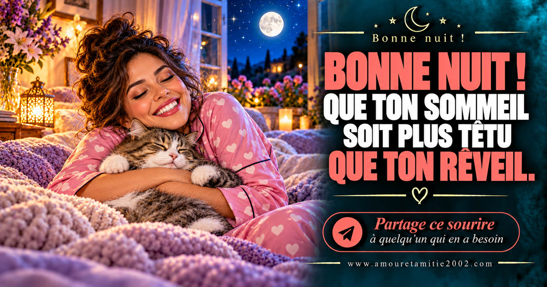 Bonne nuit ! Que ton sommeil soit plus têtu que ton réveil.