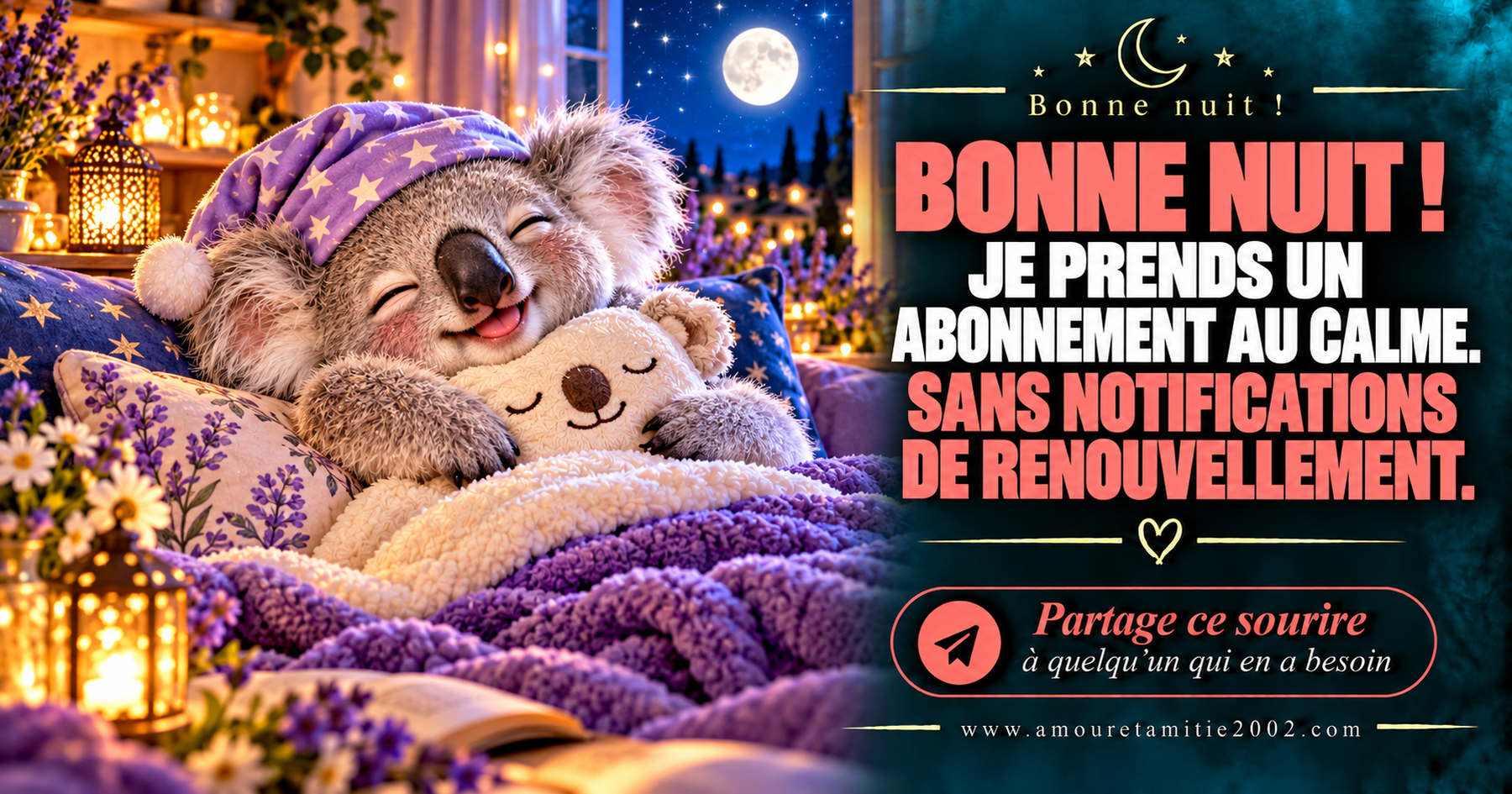 Bonne nuit ! Je prends un abonnement au calme. Sans notifications de renouvellement.