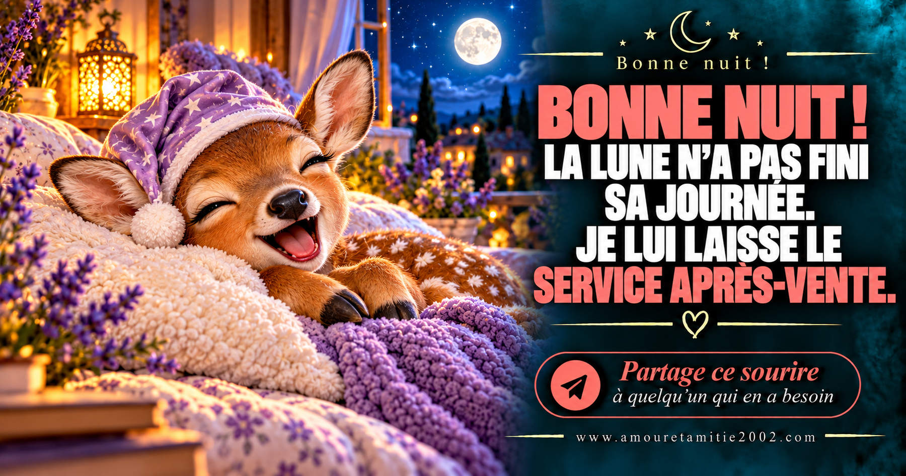 Bonne nuit ! La lune n’a pas fini sa journée. Je lui laisse le service après-vente.