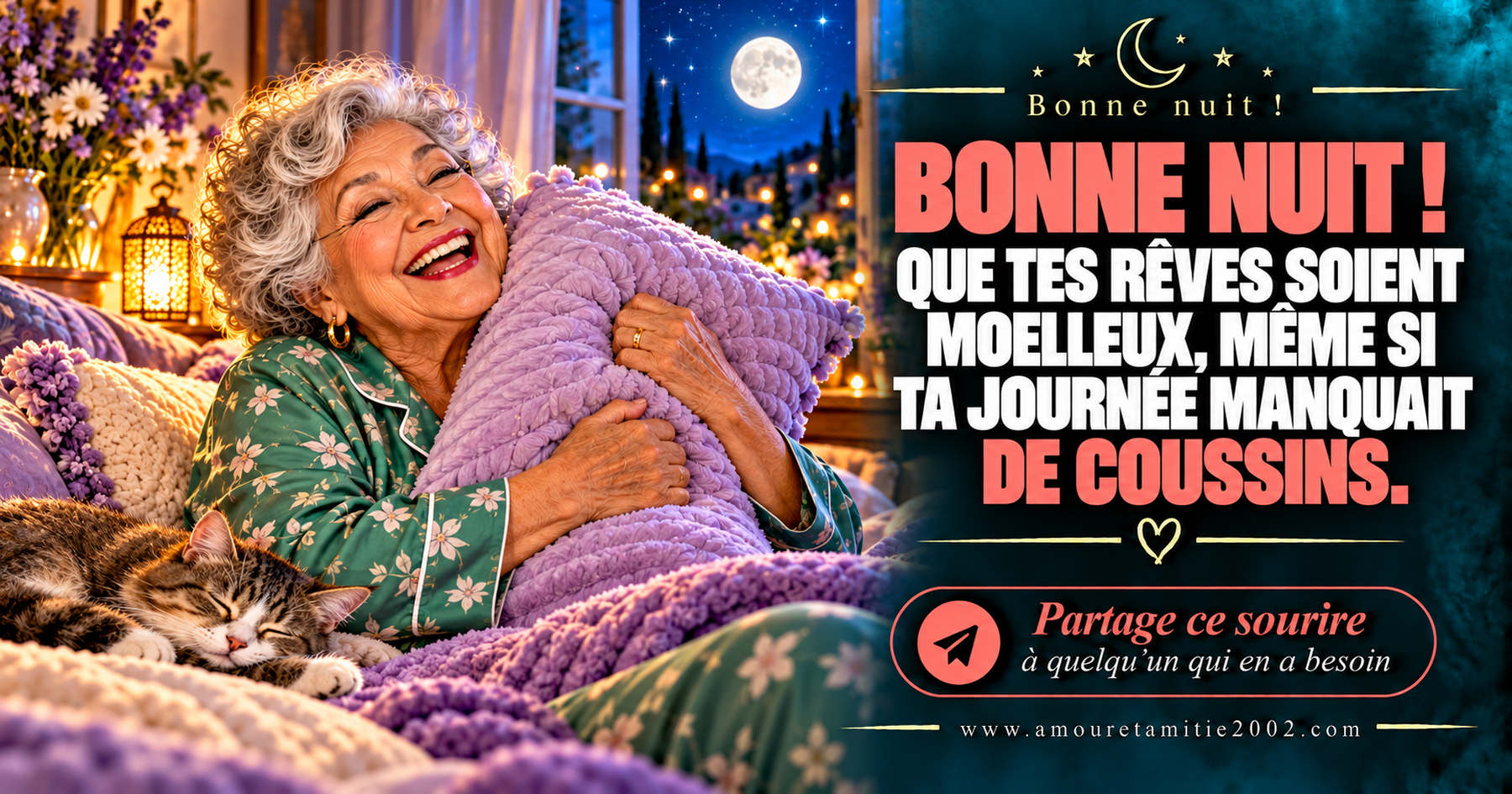 Bonne nuit ! Que tes rêves soient moelleux, même si ta journée manquait de coussins.