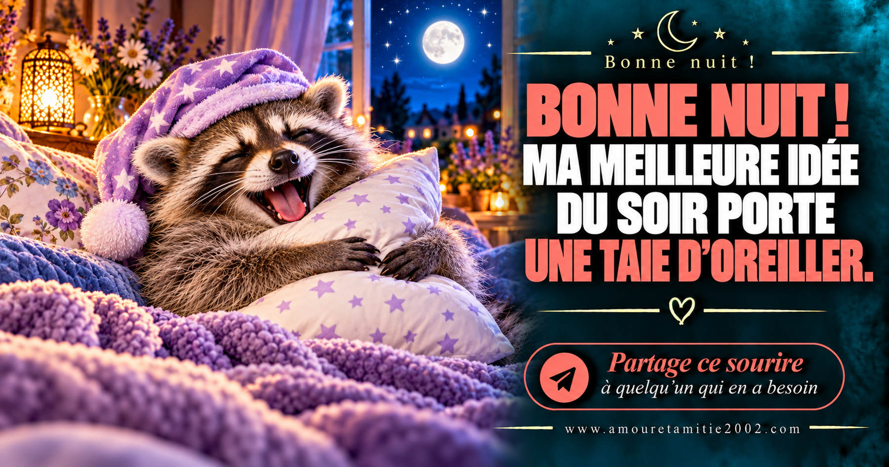 Bonne nuit ! Ma meilleure idée du soir porte une taie d’oreiller.