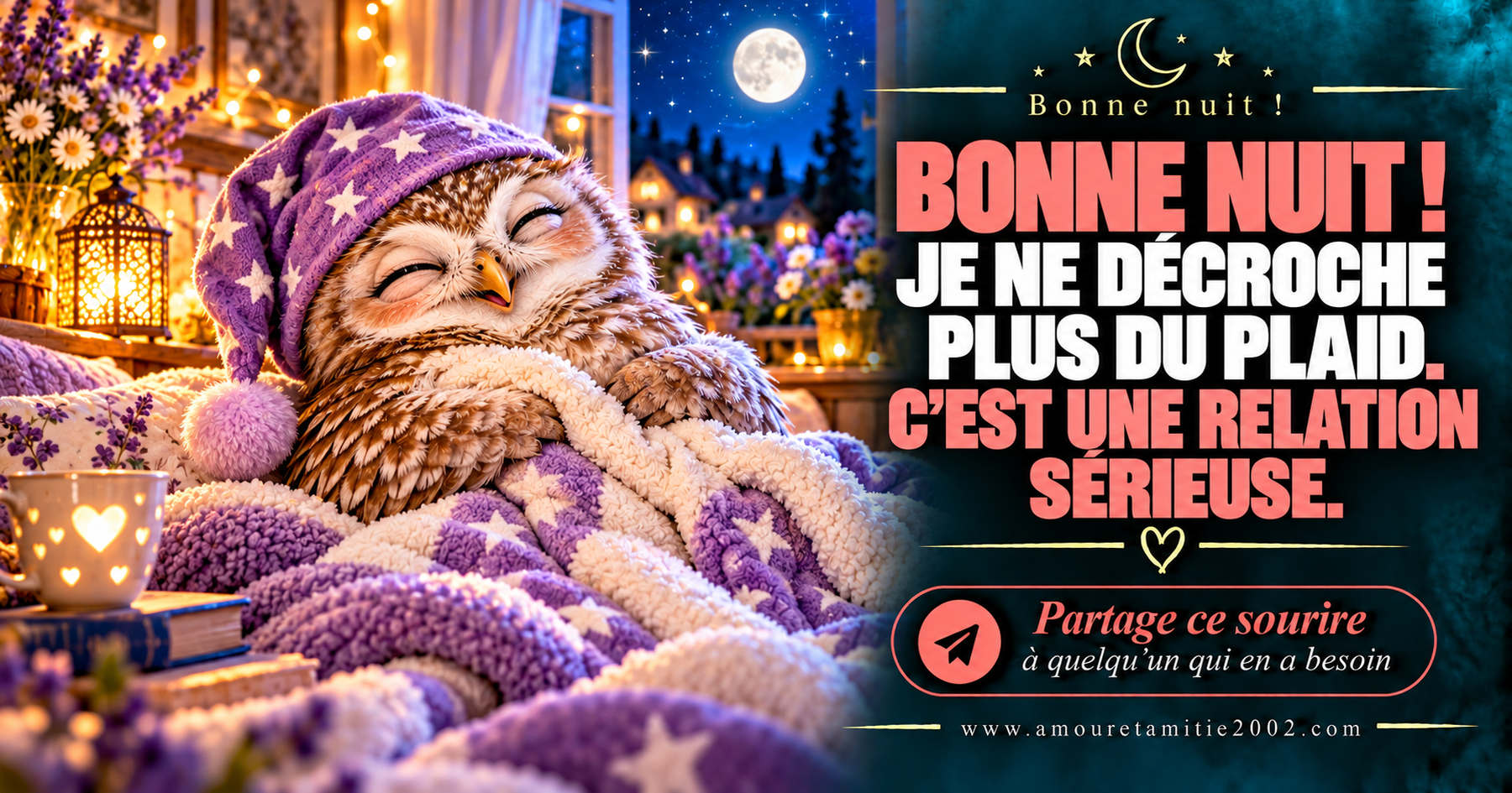 Bonne nuit ! Je ne décroche plus du plaid. C’est une relation sérieuse.