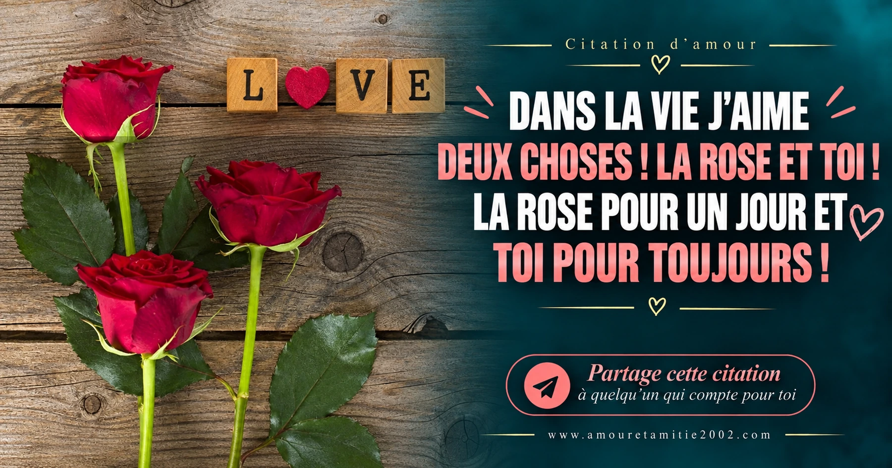 Dans la vie j’aime deux choses, la rose et toi