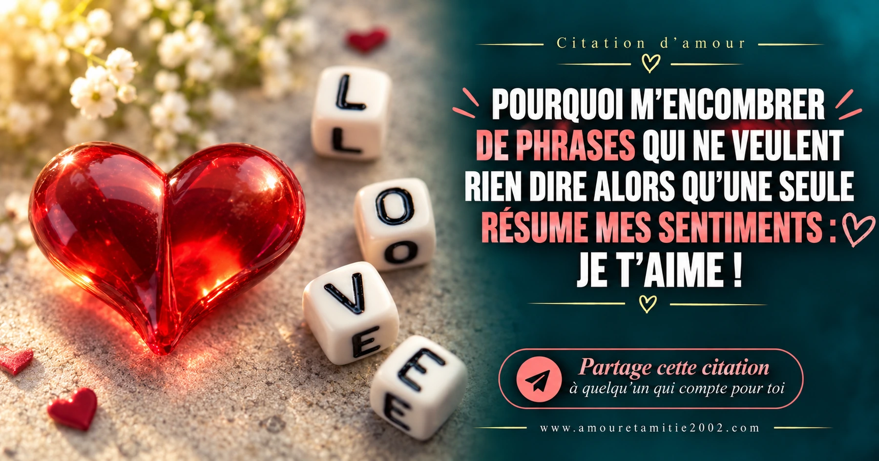 Une seule phrase résume mes sentiments je t’aime