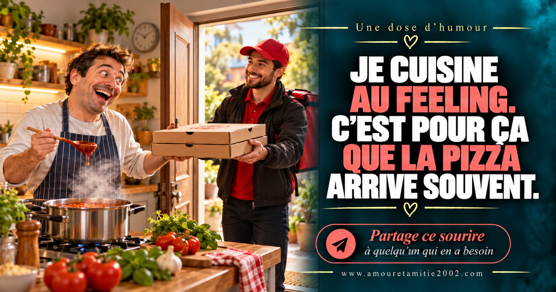 Je cuisine au feeling. C’est pour ça que la pizza arrive souvent.