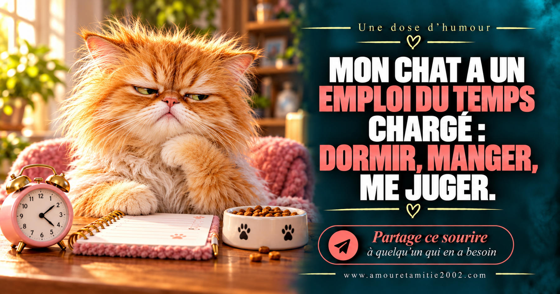 Mon chat a un emploi du temps chargé : dormir, manger, me juger.