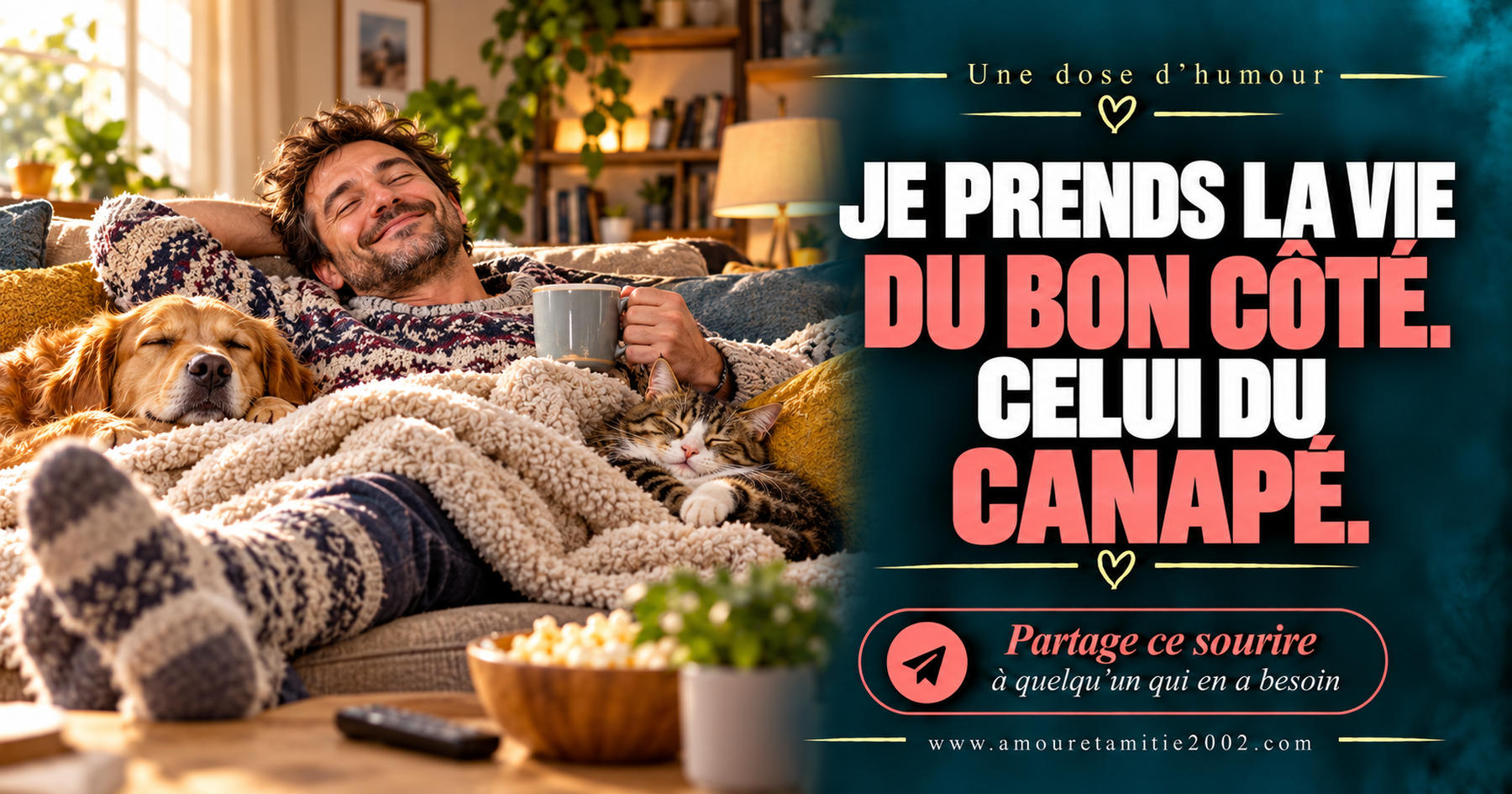 Je prends la vie du bon côté. Celui du canapé.