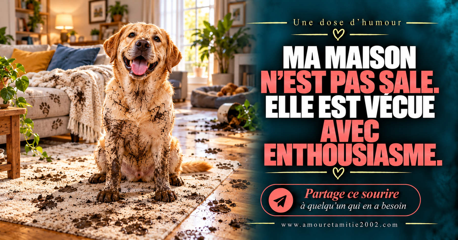 Ma maison n’est pas sale. Elle est vécue avec enthousiasme.