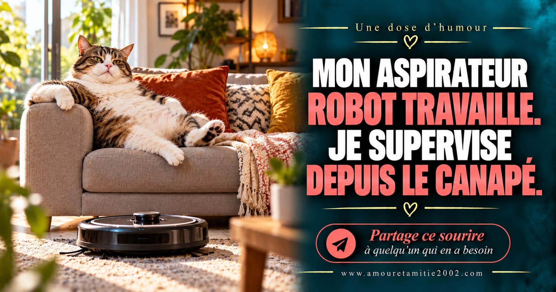Mon aspirateur robot travaille. Je supervise depuis le canapé.