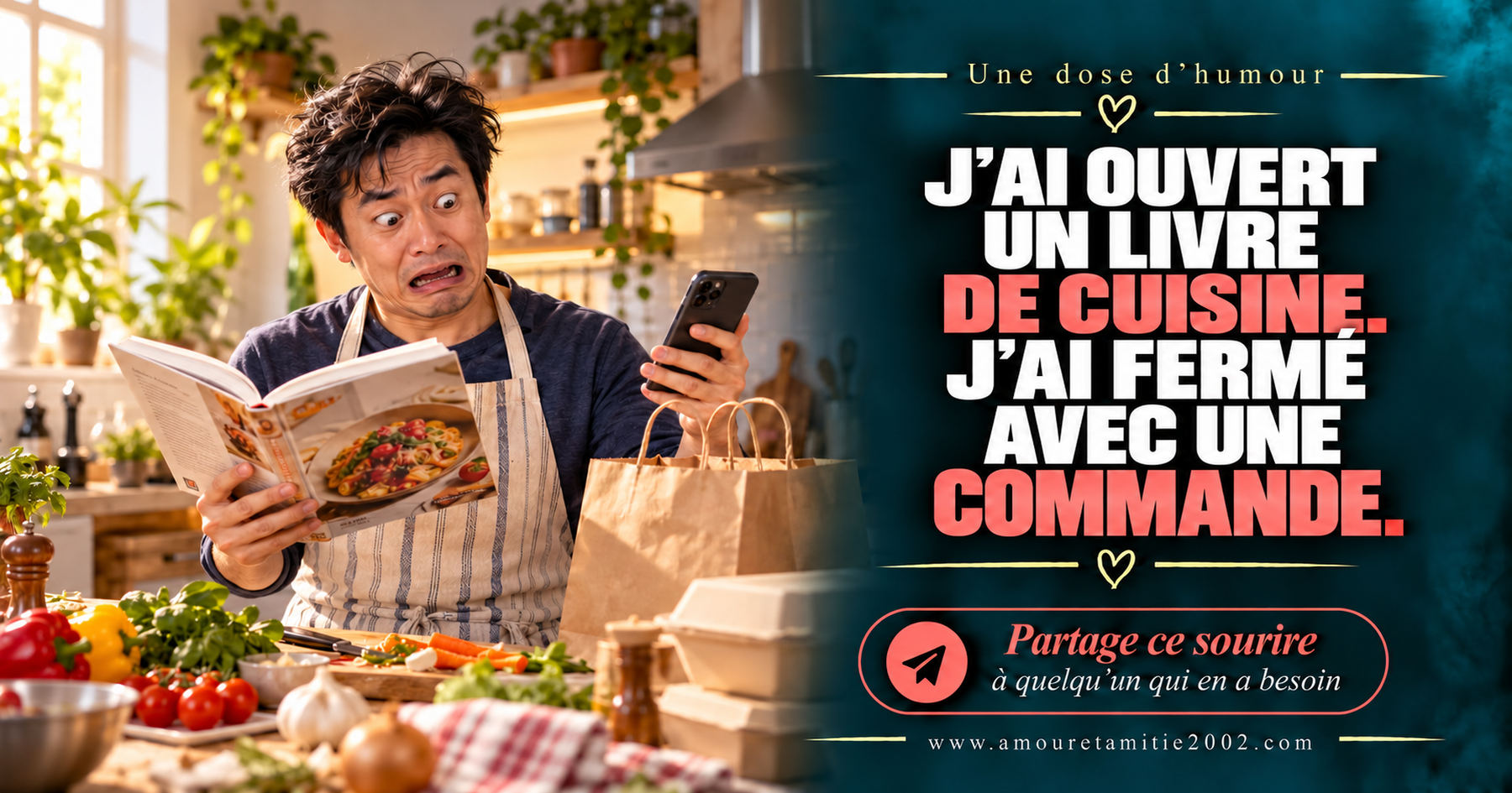 J’ai ouvert un livre de cuisine. J’ai fermé avec une commande.