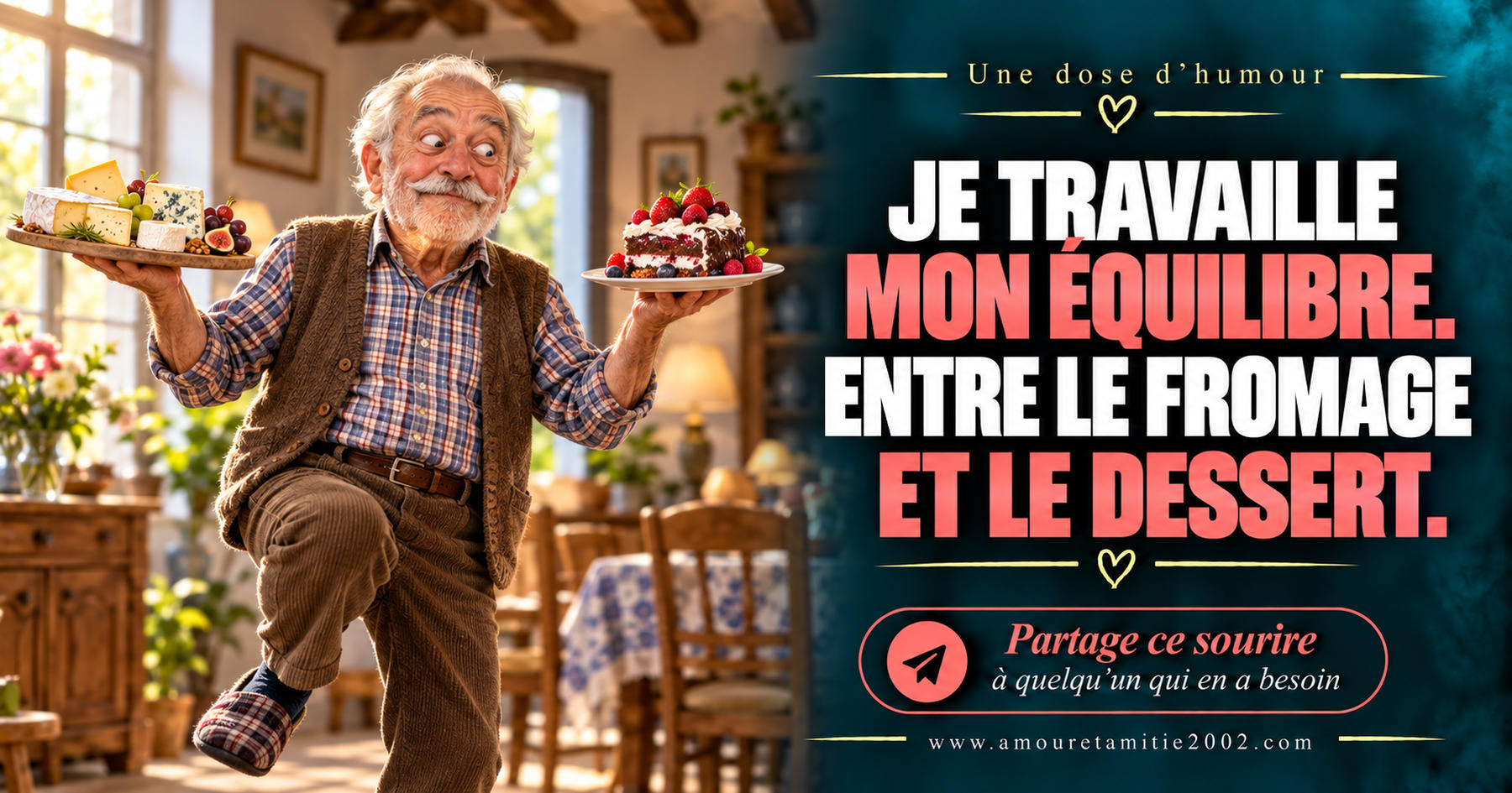 Je travaille mon équilibre. Entre le fromage et le dessert.