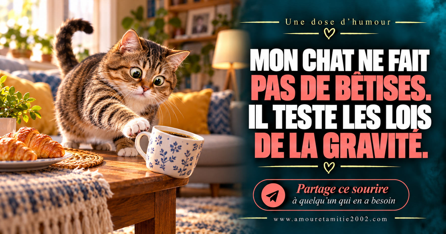 Mon chat ne fait pas de bêtises. Il teste les lois de la gravité.