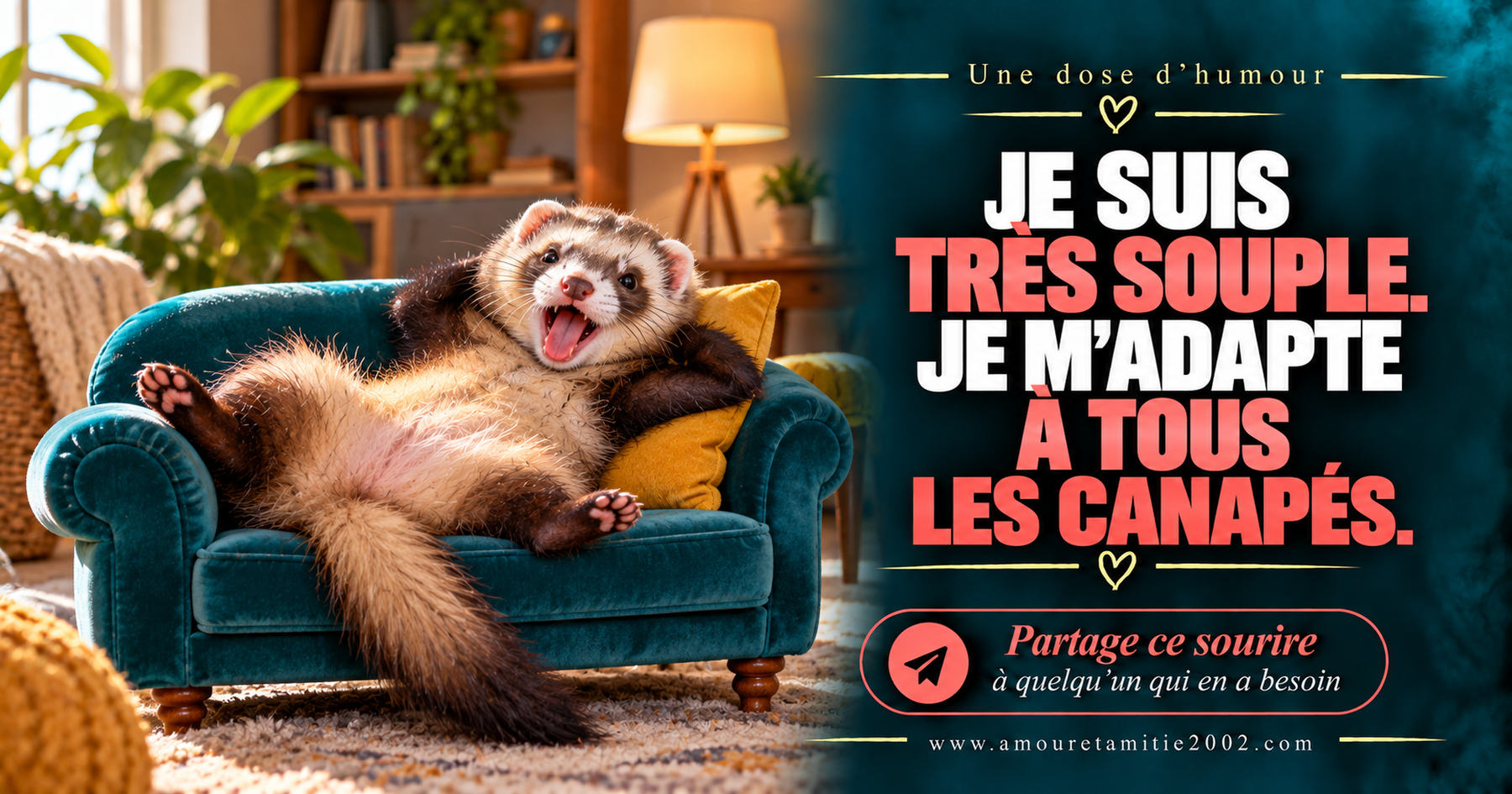 Je suis très souple. Je m’adapte à tous les canapés.