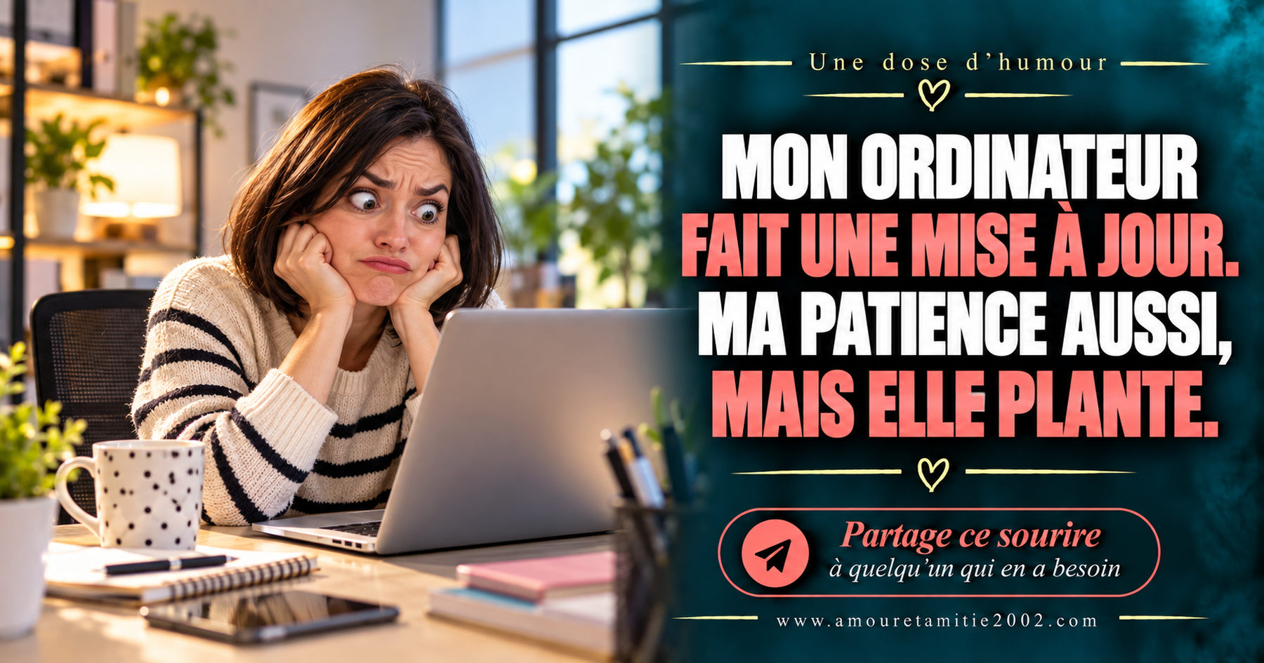 Mon ordinateur fait une mise à jour. Ma patience aussi, mais elle plante.