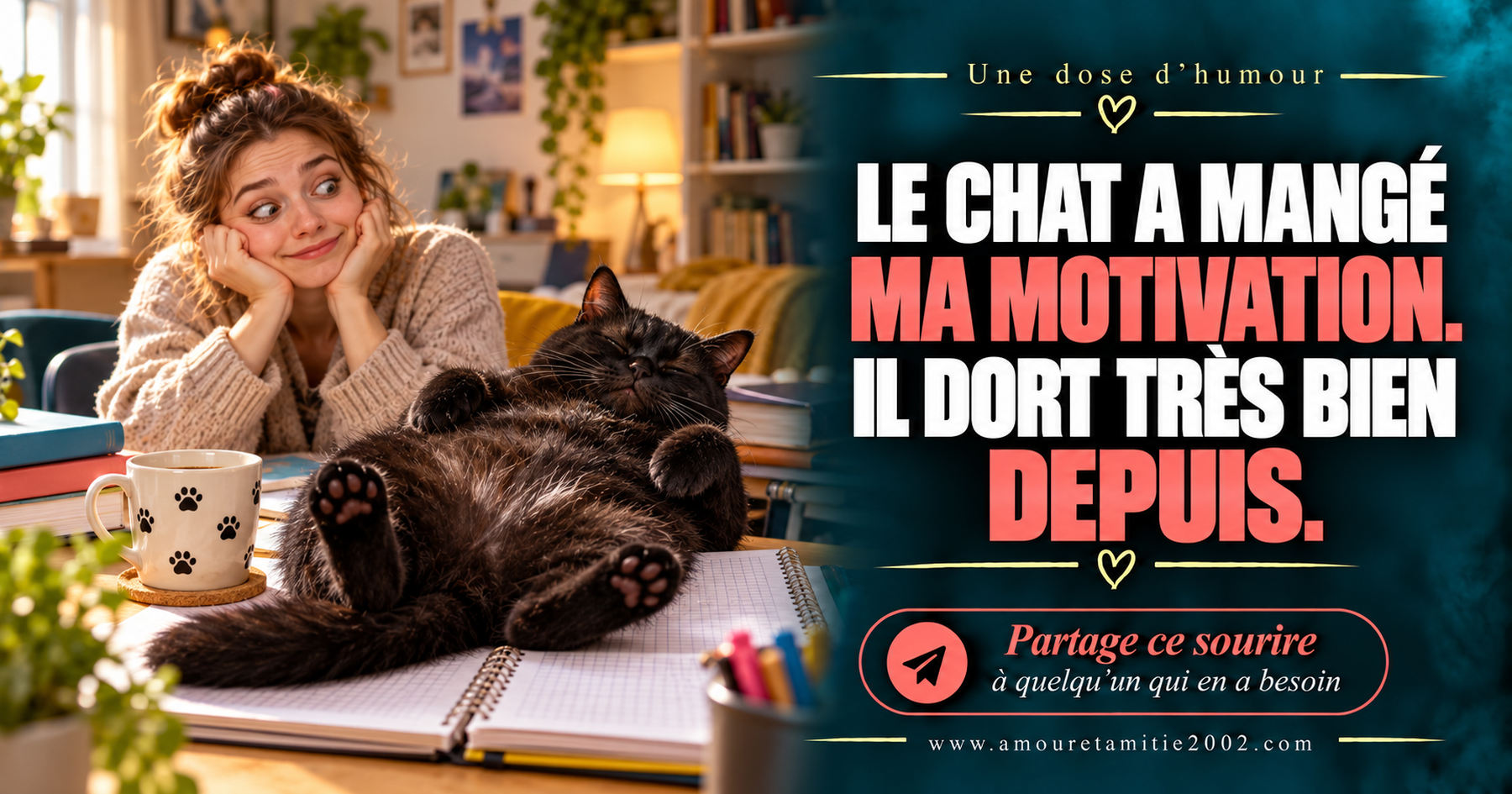 Le chat a mangé ma motivation. Il dort très bien depuis.