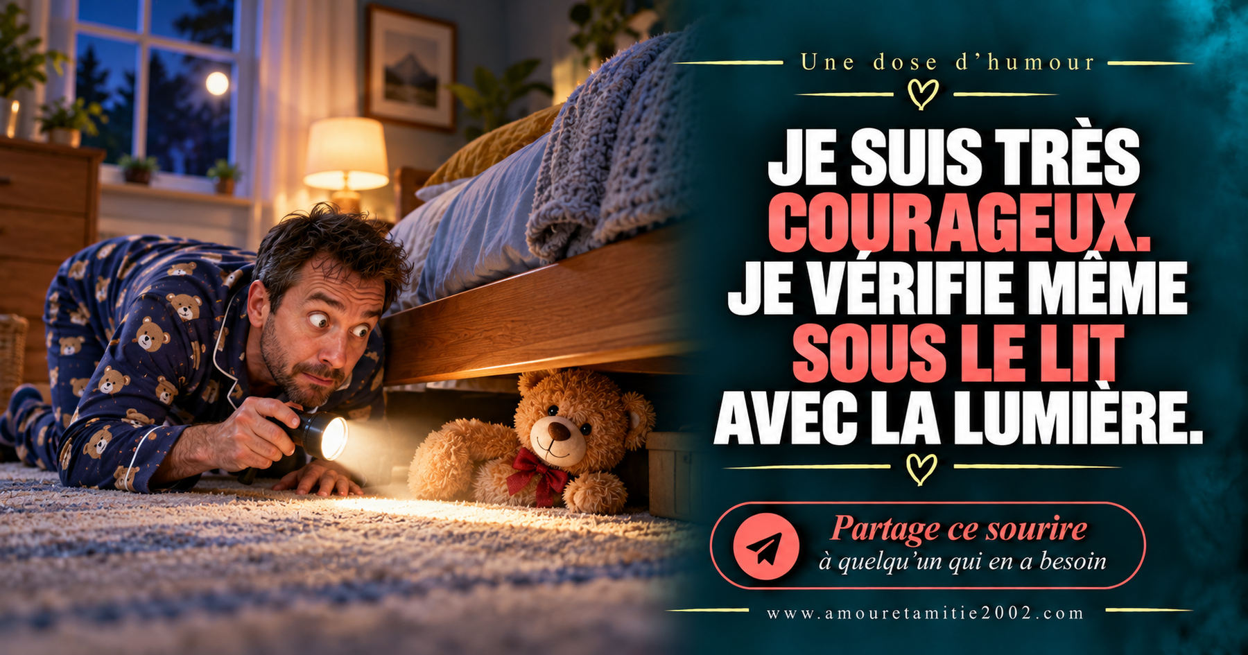Je suis très courageux. Je vérifie même sous le lit avec la lumière.