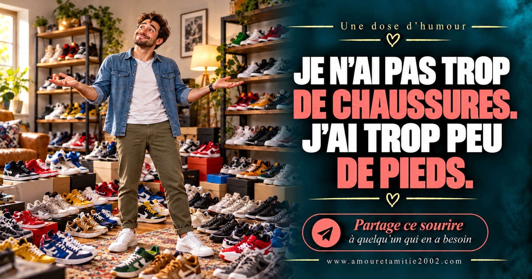 Je n’ai pas trop de chaussures. J’ai trop peu de pieds.