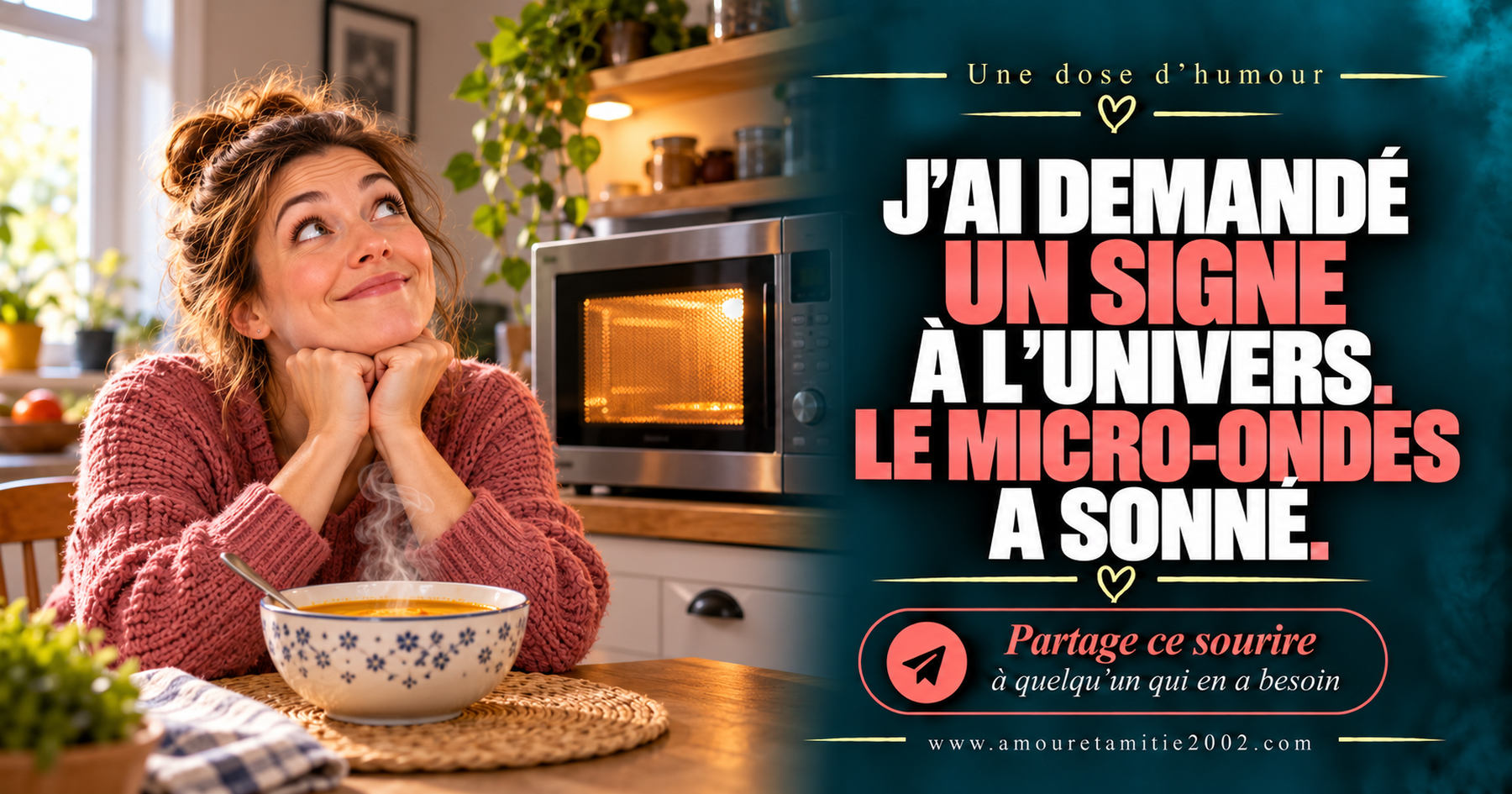 J’ai demandé un signe à l’univers. Le micro-ondes a sonné.