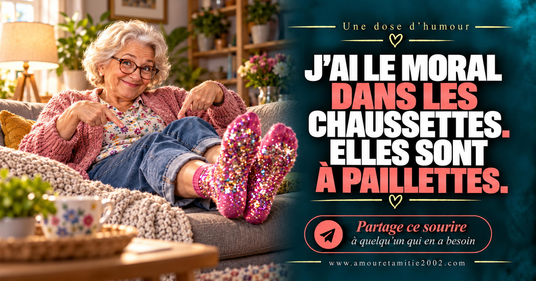 J’ai le moral dans les chaussettes. Elles sont à paillettes.