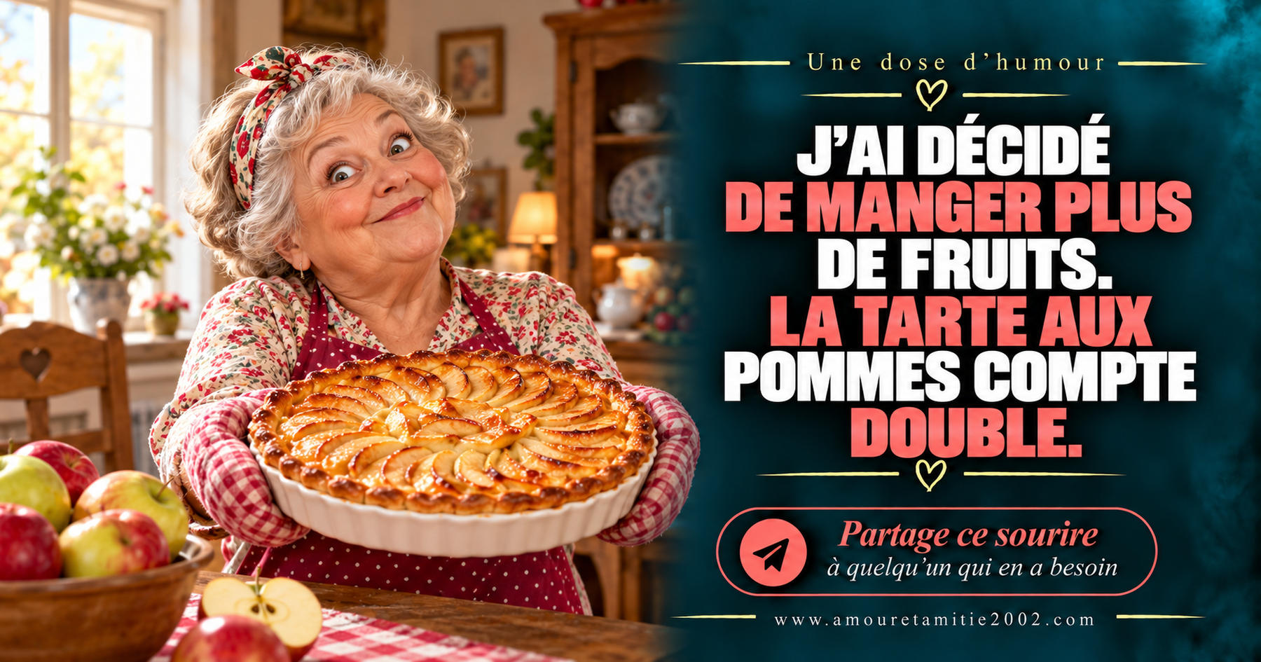 J’ai décidé de manger plus de fruits. La tarte aux pommes compte double.