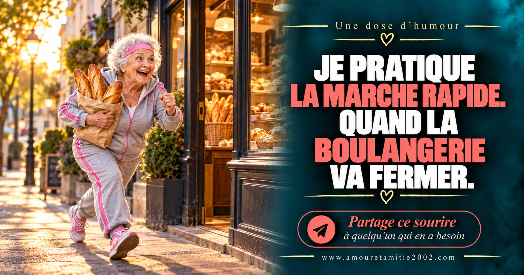 Je pratique la marche rapide. Quand la boulangerie va fermer.