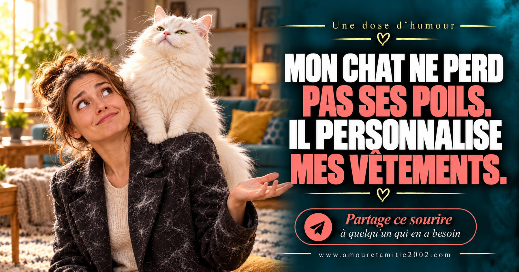 Mon chat ne perd pas ses poils. Il personnalise mes vêtements.