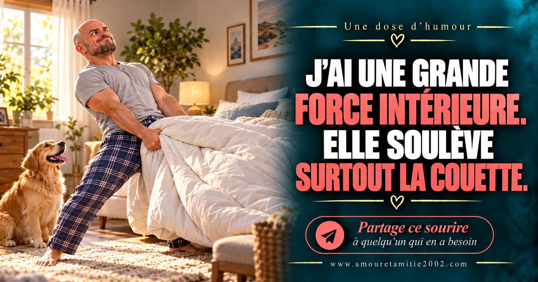 J’ai une grande force intérieure. Elle soulève surtout la couette.