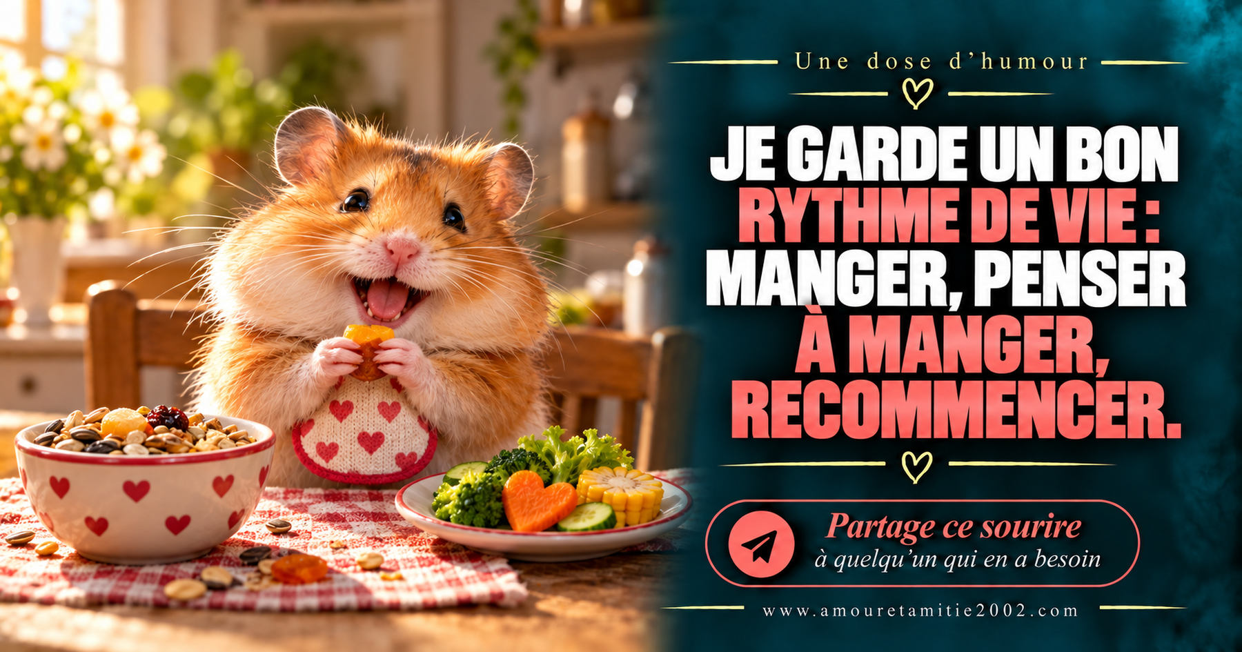 Je garde un bon rythme de vie : manger, penser à manger, recommencer.