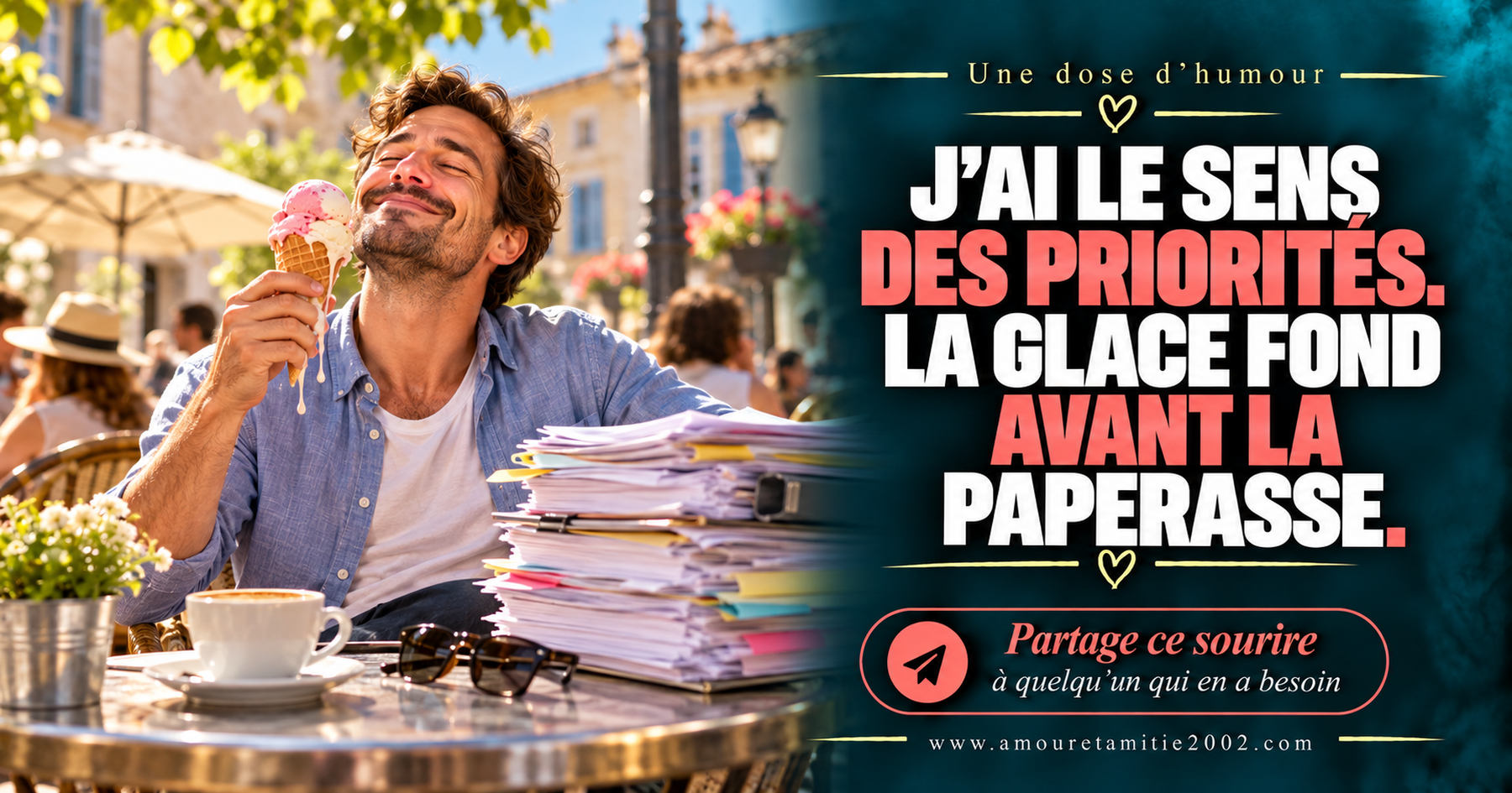 J’ai le sens des priorités. La glace fond avant la paperasse.